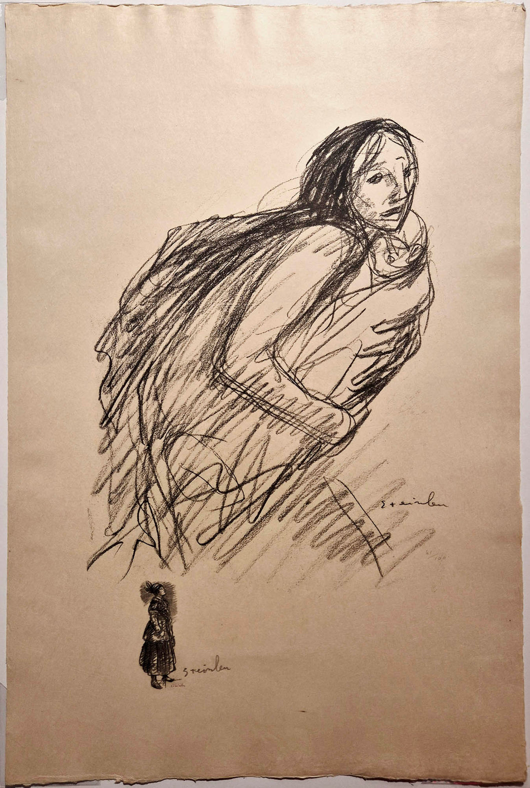 STEINLEN - Femme courant avec son enfant. 1915. Lithographie originale. 