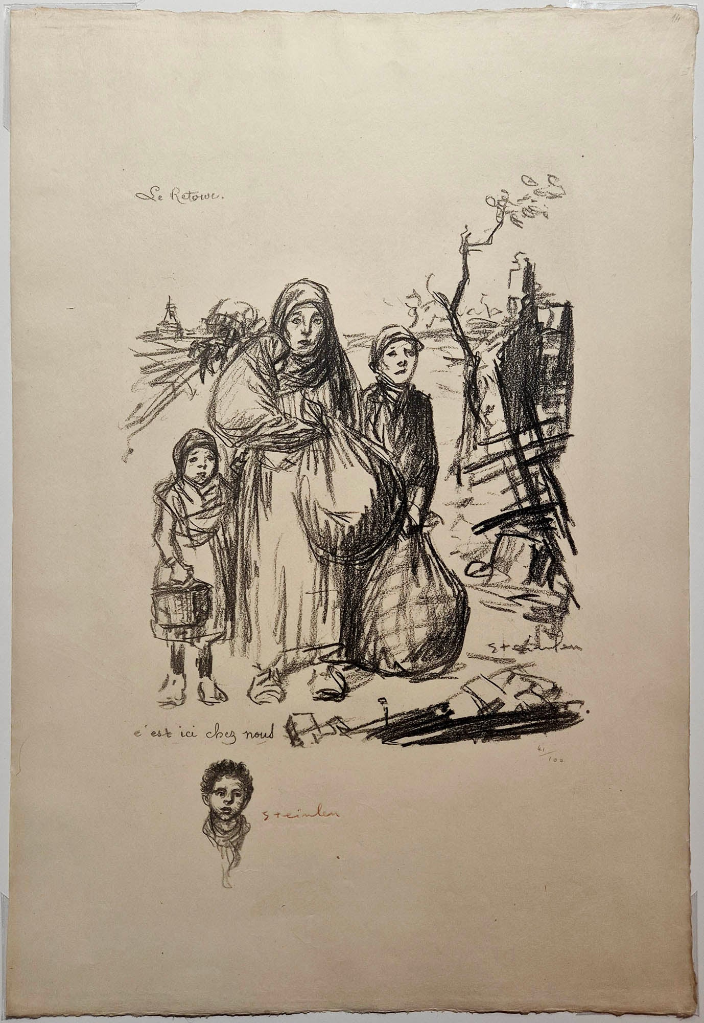 STEINLEN - Le retour. C'est içi chez nous. 1915. Lithographie originale signée. 