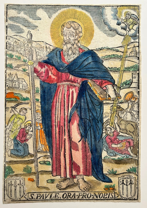 Imagerie religieuse du 17èmer. Bois gravé en couleurs. 
