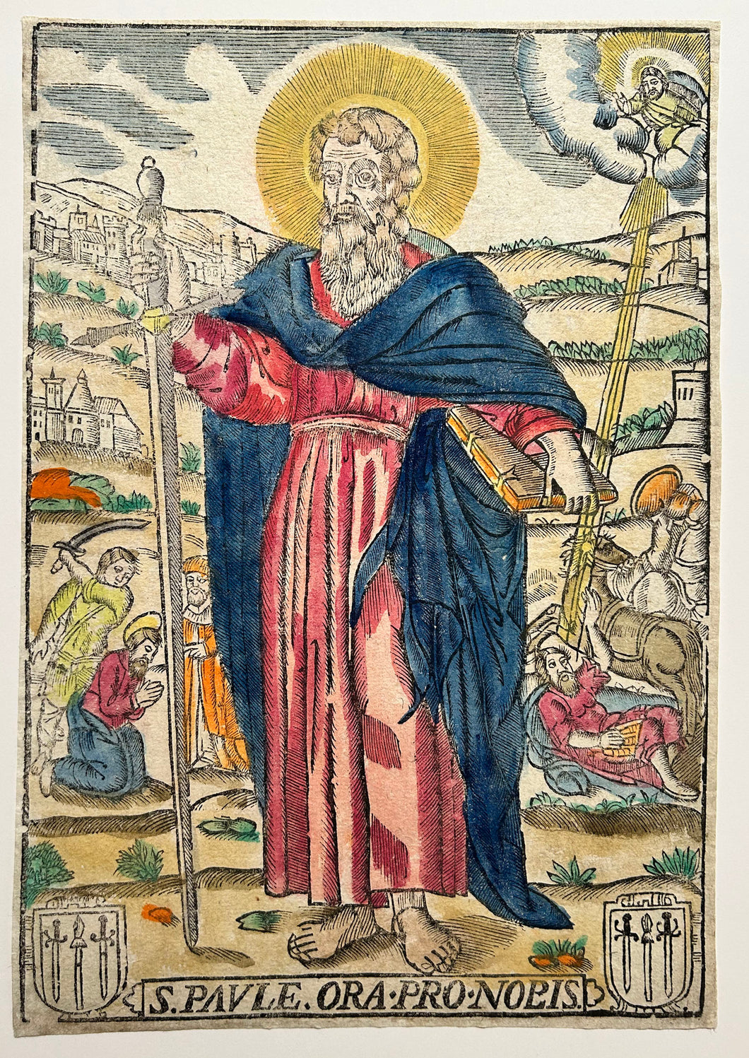 Imagerie religieuse du 17èmer. Bois gravé en couleurs. 