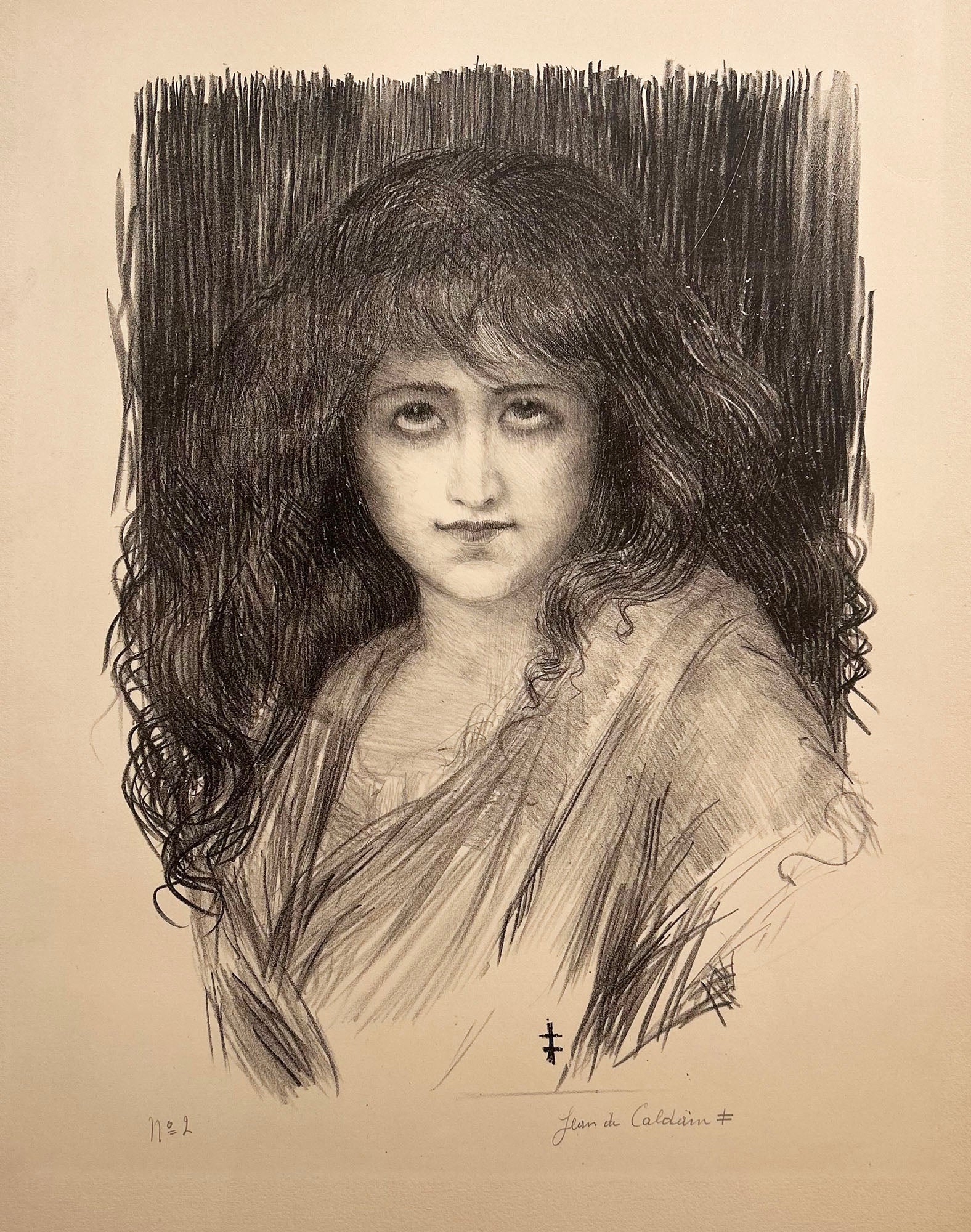 Jean de CALDAIN - [Portrait de jeune fille]. Lithographie originale, signée. 