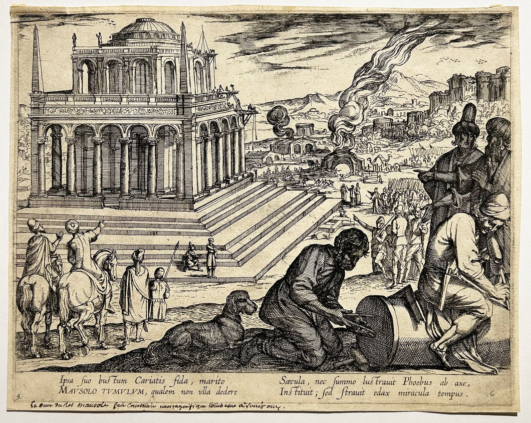 Antonio TEMPESTA Le tombeau de Mausole à Halicarnasse (Grèce).  1608. Gravure.