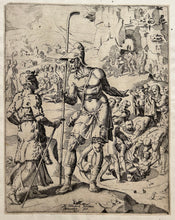 Charger l&#39;image dans la galerie, COORNHERT Dirk Volkertsz - Joseph demande à un berger où sont ses frères. 1550. Eau-forte d&#39;après Maarten van Heemskerck.
