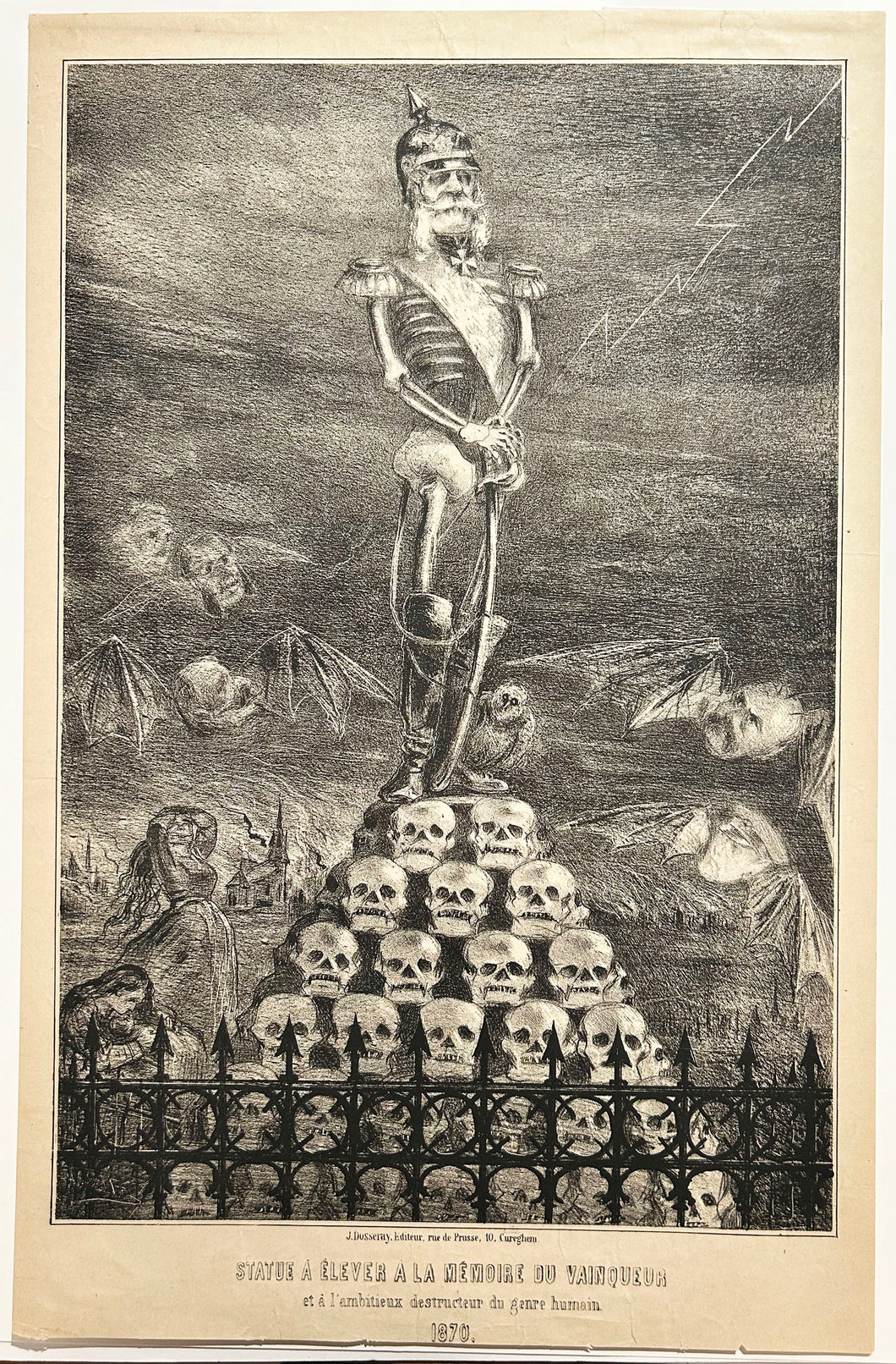 Statue à élever à la mémoire du vainqueur et à l'ambitieux destructeur du genre humain.  1870. Lithographie. 