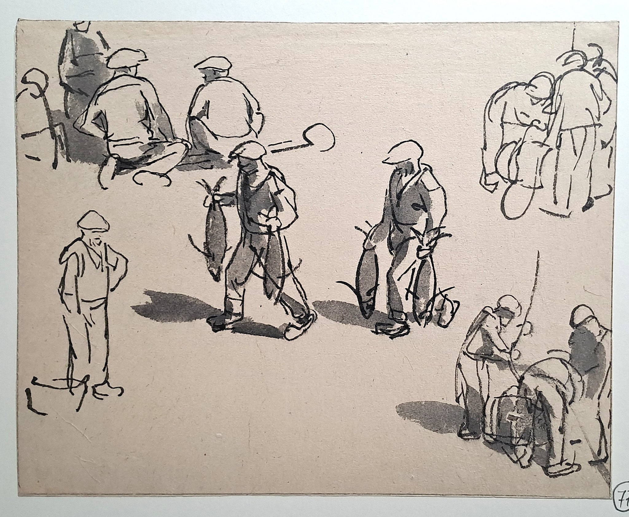 Jules CHADEL [Etudes de pêcheurs]. Dessin original. 