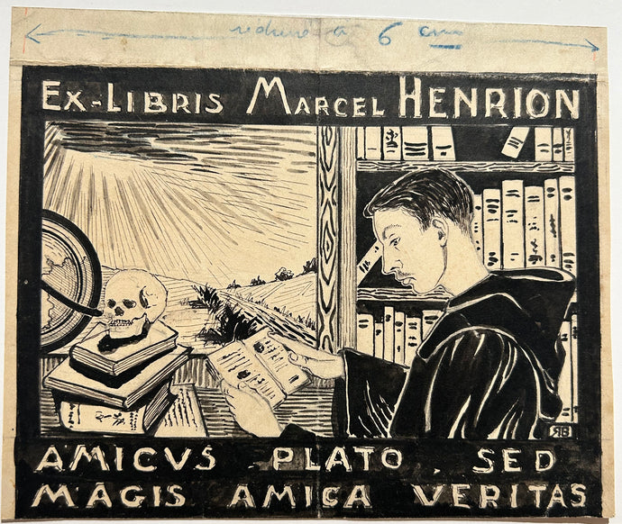 Ex-libris Marcel Henrion. Vanité. Début XX ème. Dessin. 