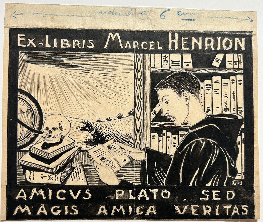 Ex-libris Marcel Henrion. Vanité. Début XX ème. Dessin. 