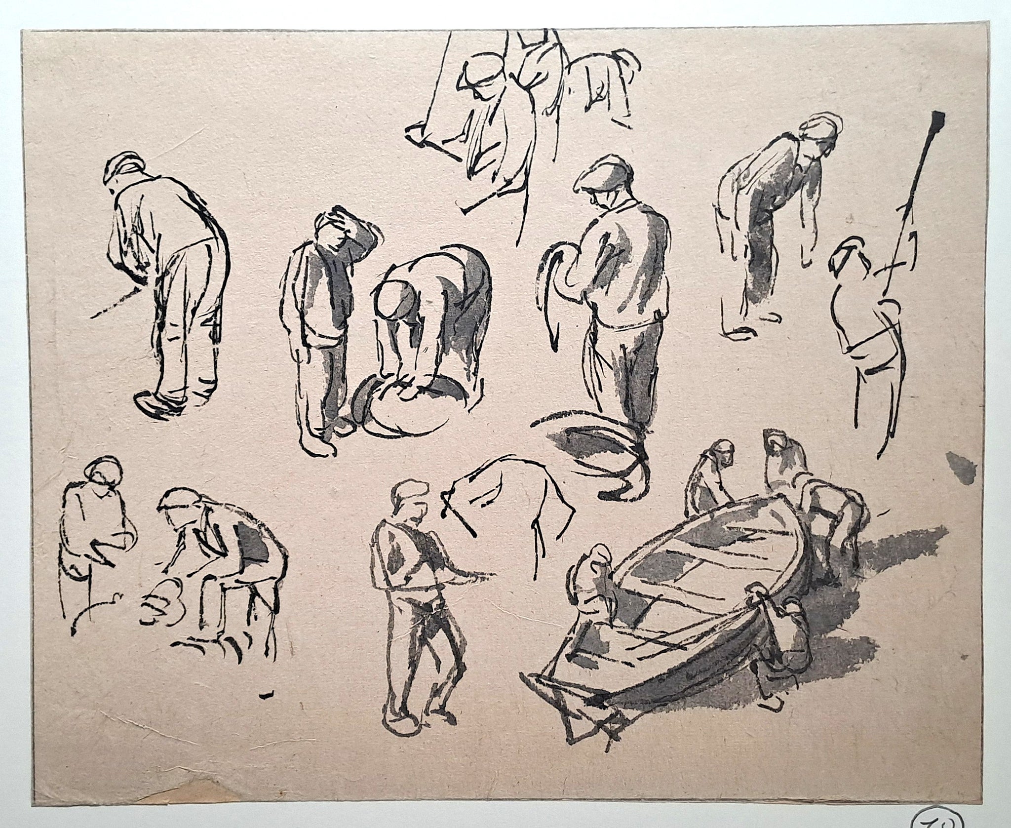 Jules CHADEL [Etudes de marins avec bateau]. Dessin original. 