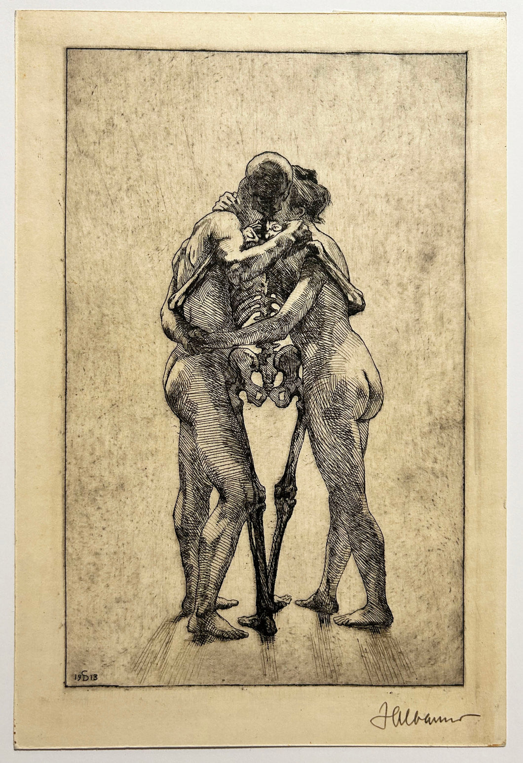Allégorie de la Mort - [Un couple et la Mort].  1913. Eau-forte. 