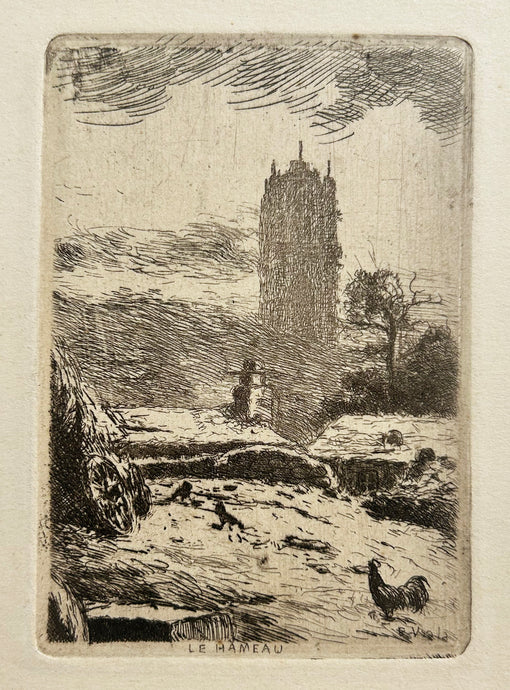 Eugène VIALA Le hameau.  c.1897. Eau-forte originale. 