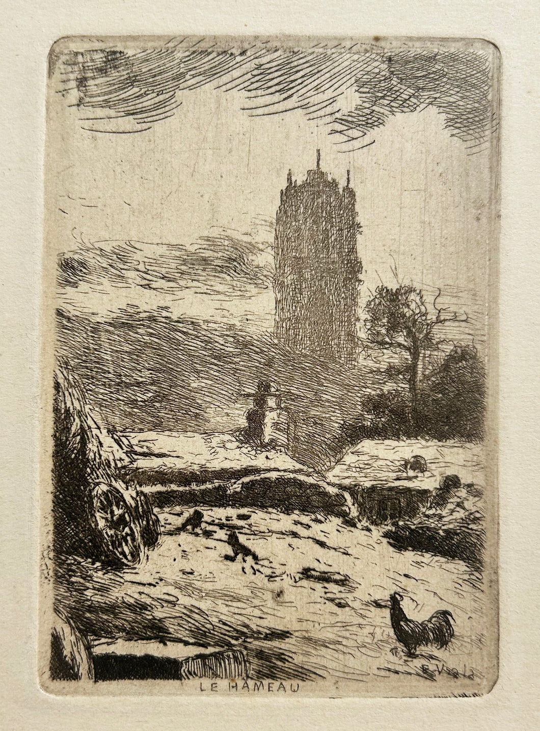 Eugène VIALA Le hameau.  c.1897. Eau-forte originale. 