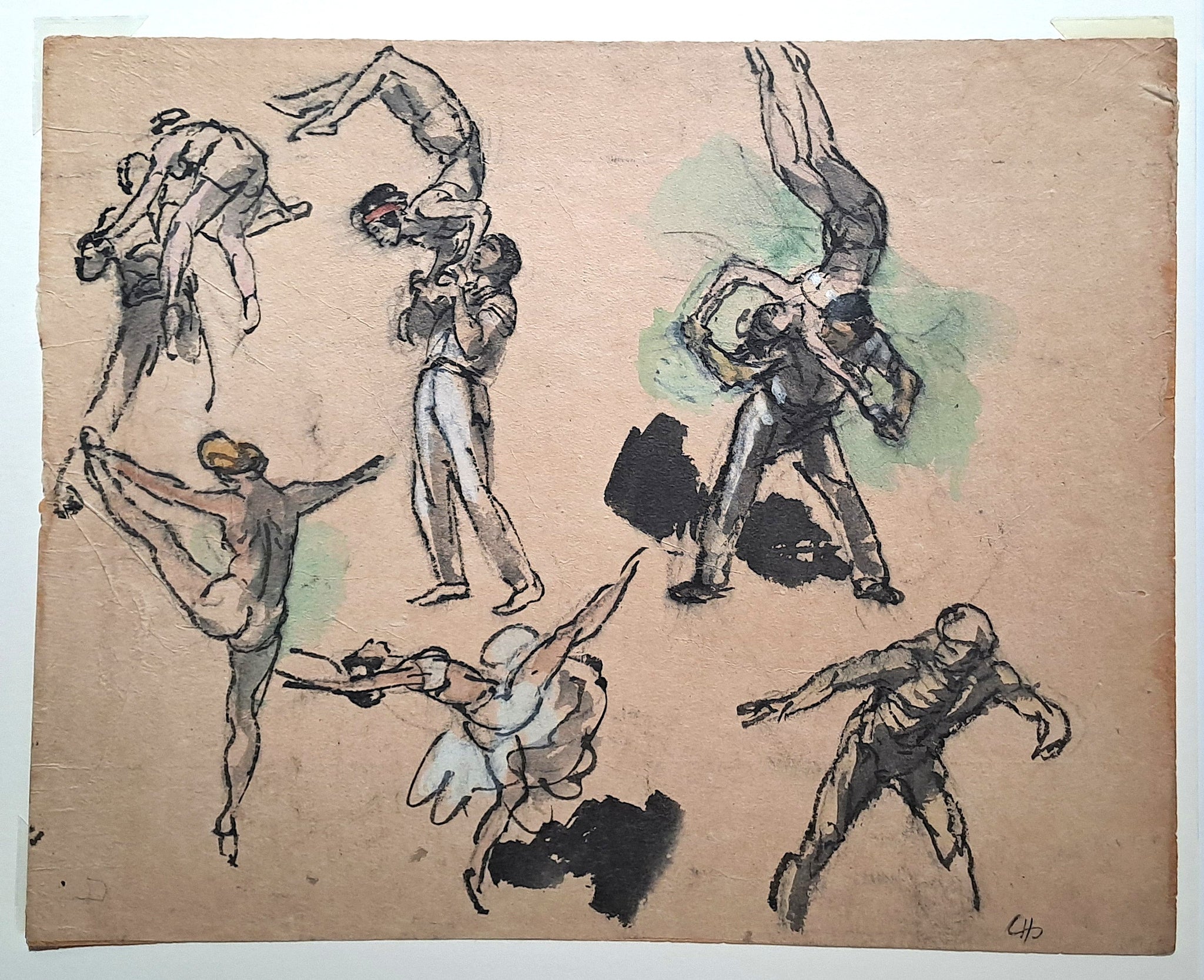 Jules CHADEL [Etudes de danseuses et danseurs]. Dessin original 