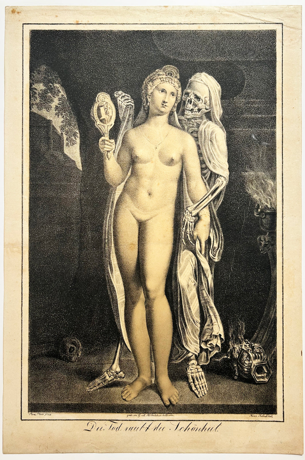 Der Tot raubt die Schönheit (La Mort volant la beauté).  c.1825. Lithographie. Allégorie de la Mort. 
