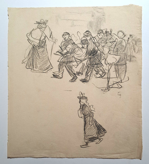 Jules CHADEL [Etudes de foule et d'une jeune fille marchant]. Dessin original. 