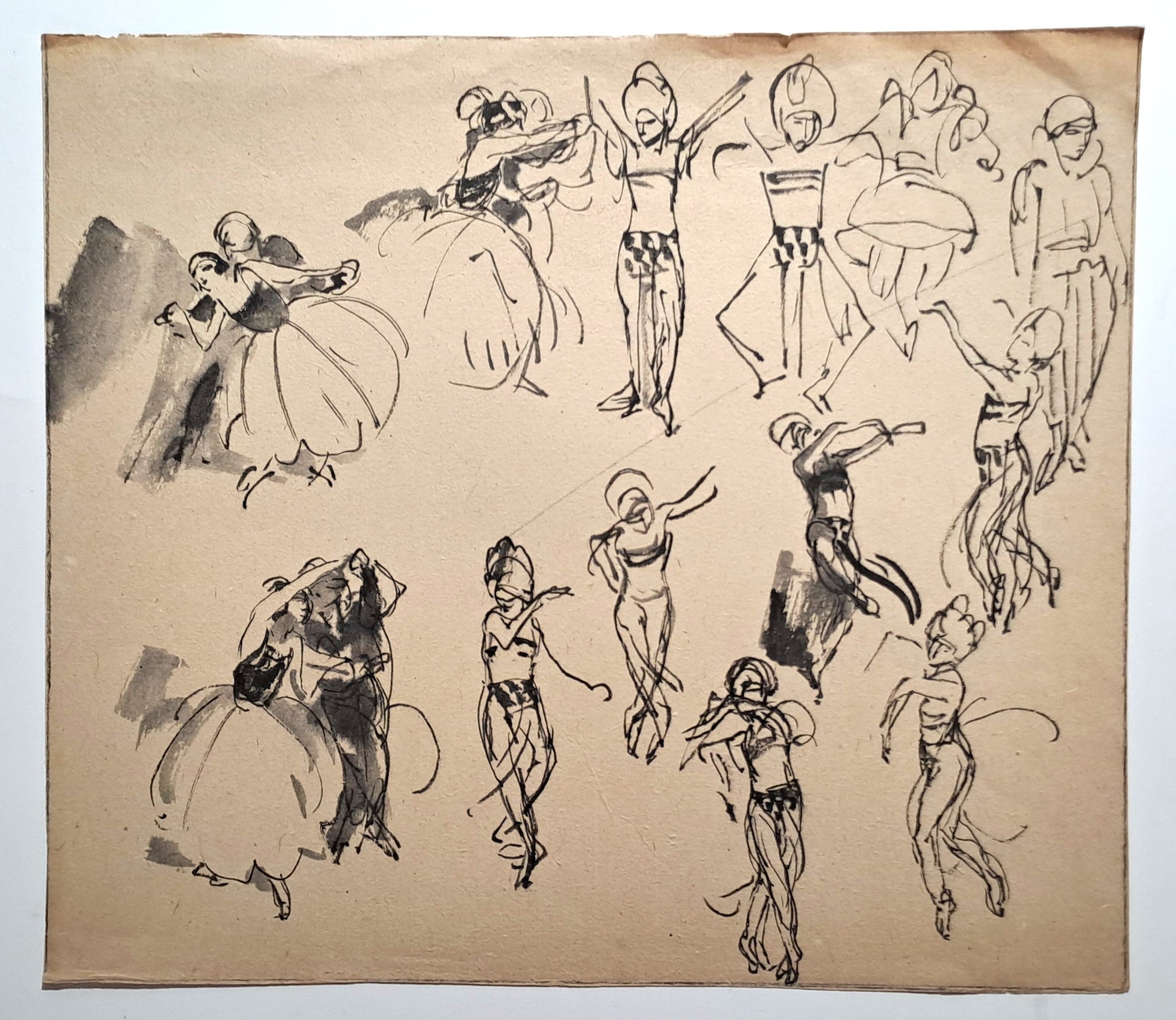 Jules CHADEL [Etudes de danseurs en costume oriental]. Dessin original. 
