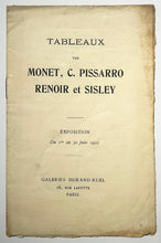 Charger l&#39;image dans la galerie, Catalogue de l&#39;Exposition de Tableaux par Monet, C. Pissarro, Renoir et Sisley, du 1er au 30 juin 1910 à la Galerie Durand-Ruel, 16 rue Laffitte à Paris.
