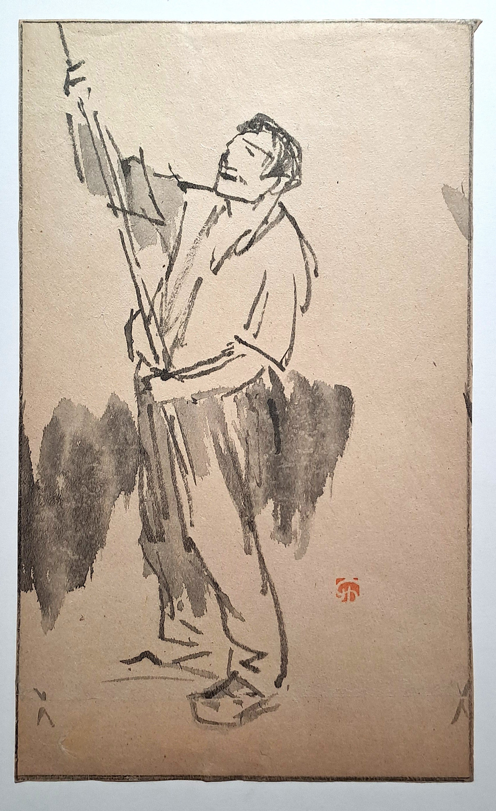 Jules CHADEL [Homme avec perche]. Dessin original. 