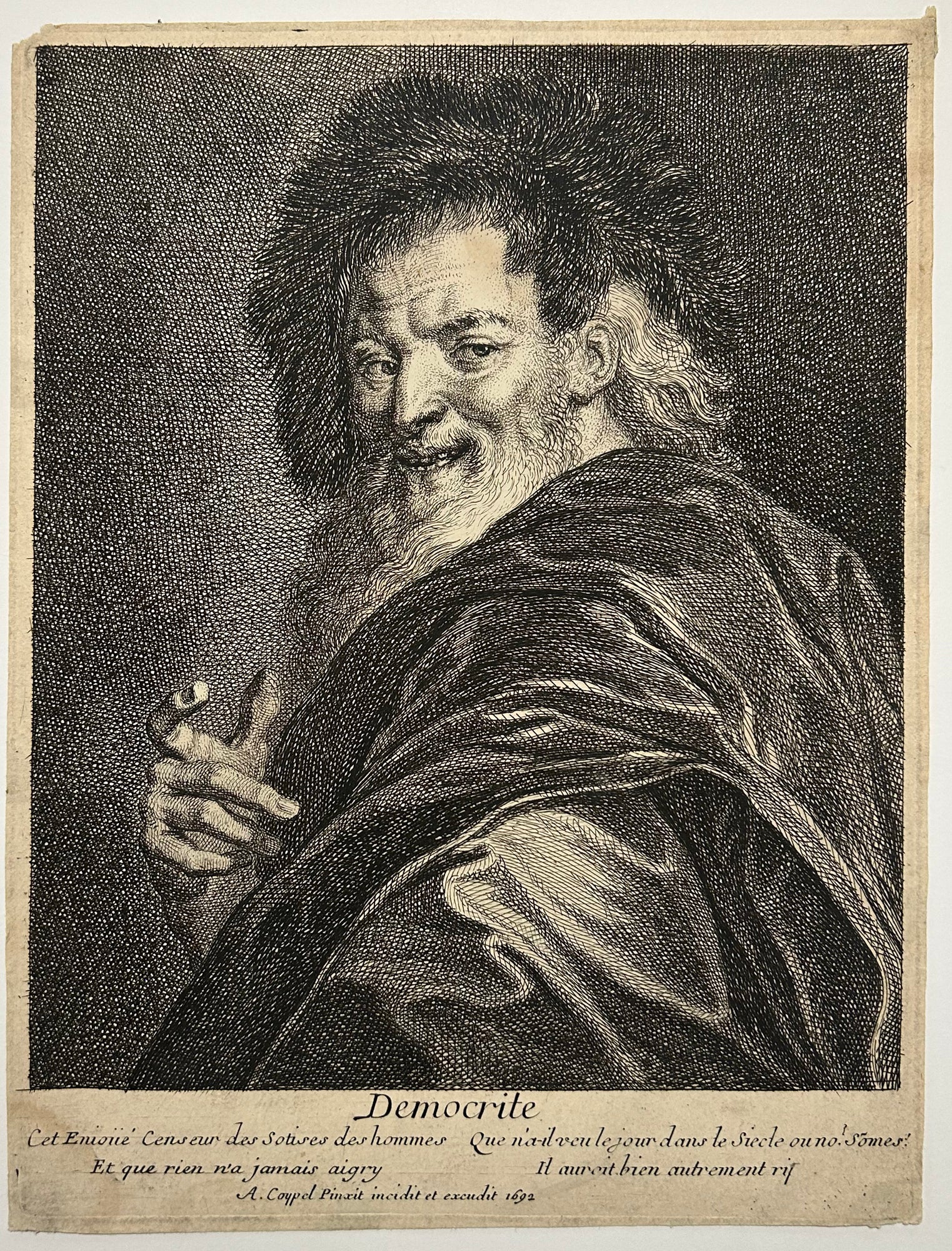 Antoine COYPEL - Portrait de Démocrite. 1692. Eau-forte originale. 