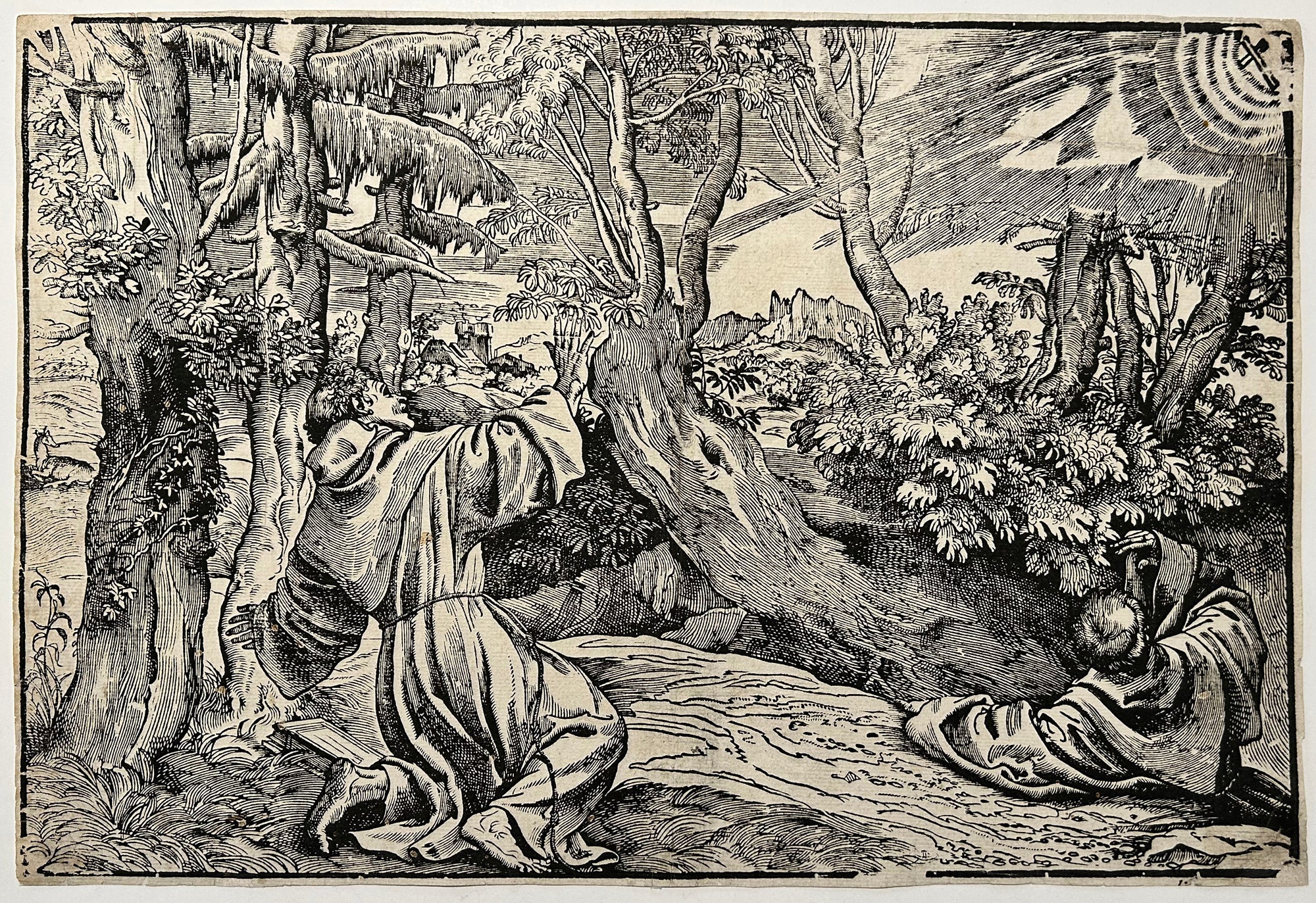 Niccolo BOLDRINI - Saint François recevant les stigmates.  c.1530-1545. Bois gravé d'après Le Titien 