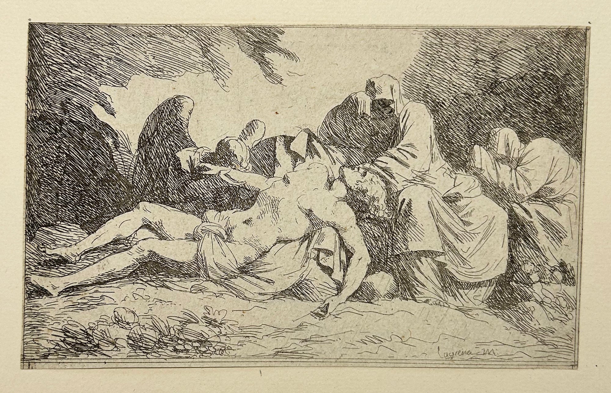 Jean-Jacques LAGRENEE - Le Christ au tombeau.  1762-1763. Eau-forte originale. 