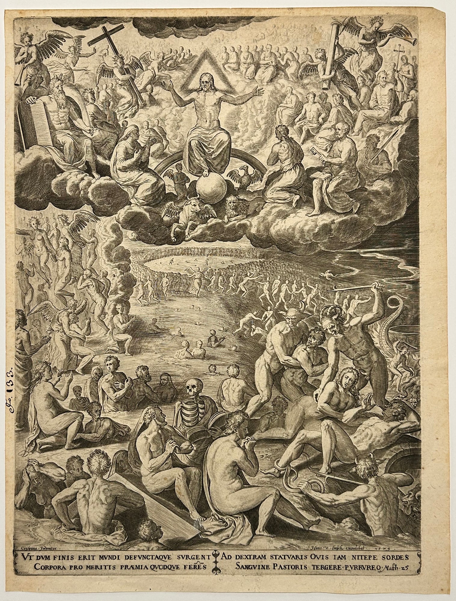 BROECK Crispin van den (d'après) - Le jugement dernier. 1575. Burin gravé par un anonyme du XVIème 