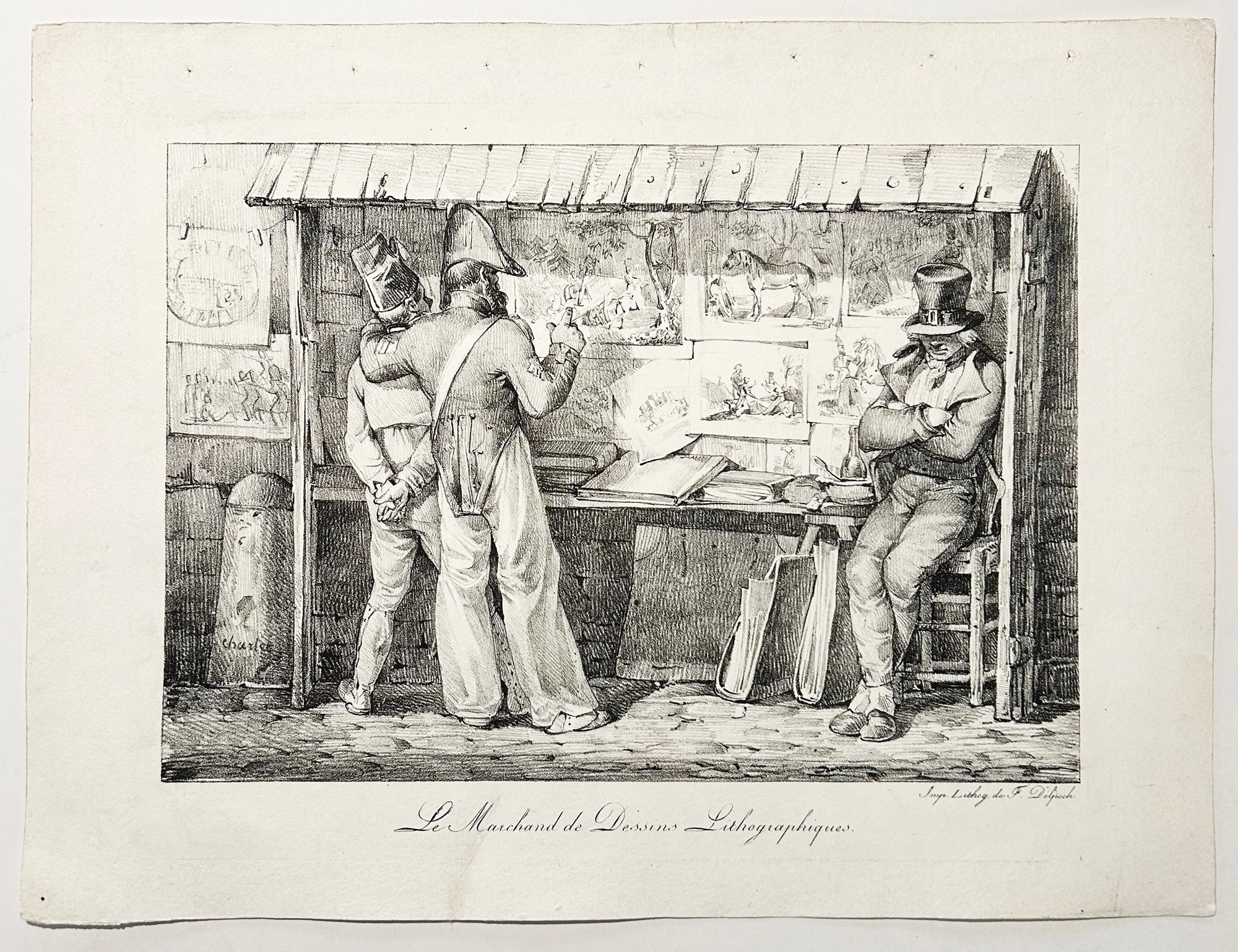 Nicolas Toussaint CHARLET - Le Marchand de dessins lithographiques.  1818-1819. Lithographie originale. 