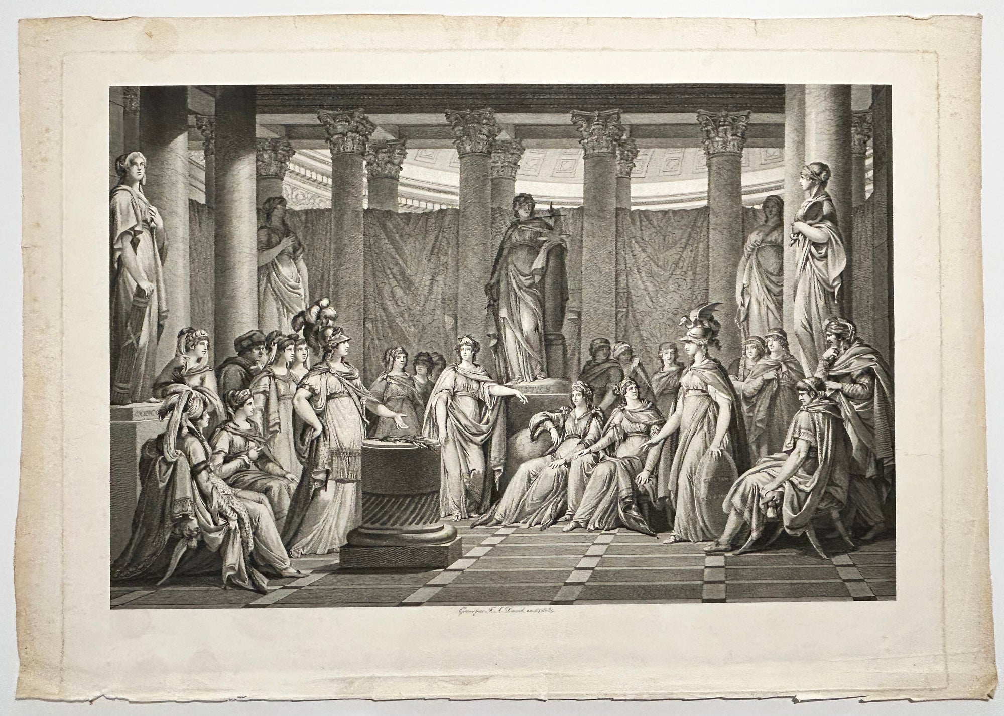 François Anne DAVID - Bonaparte donnant la Paix à l'Europe.  1803. Eau-forte d'après Charles Monnet. 
