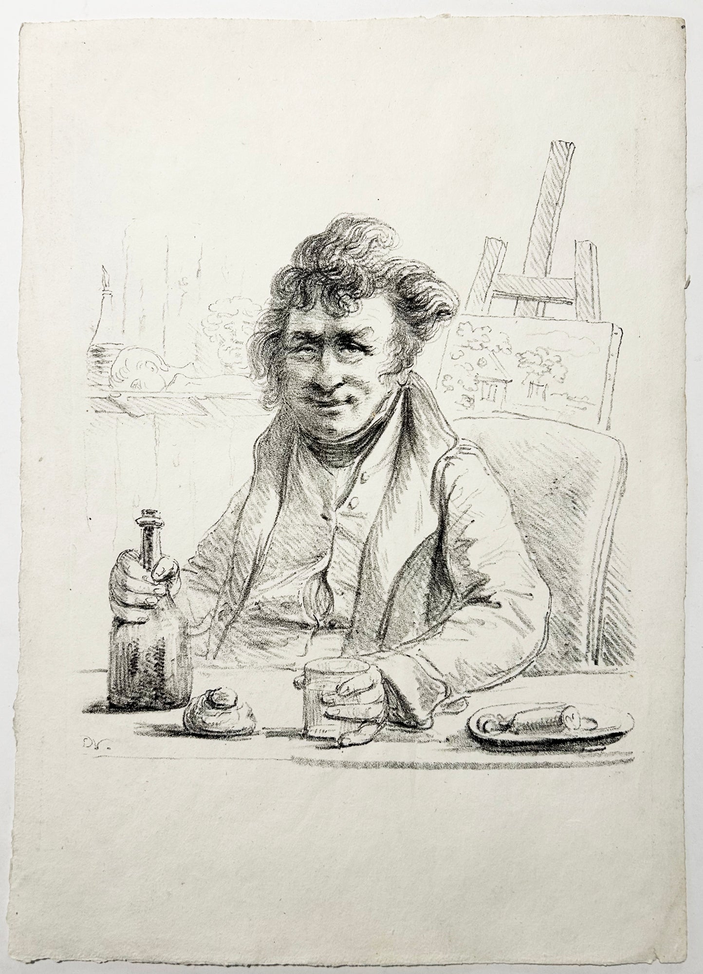 Dominique Vivant DENON - Portrait de Joly dans le rôle de Lantara (Le peintre dans le cabaret). c.1820. Lithographie oiriginale.