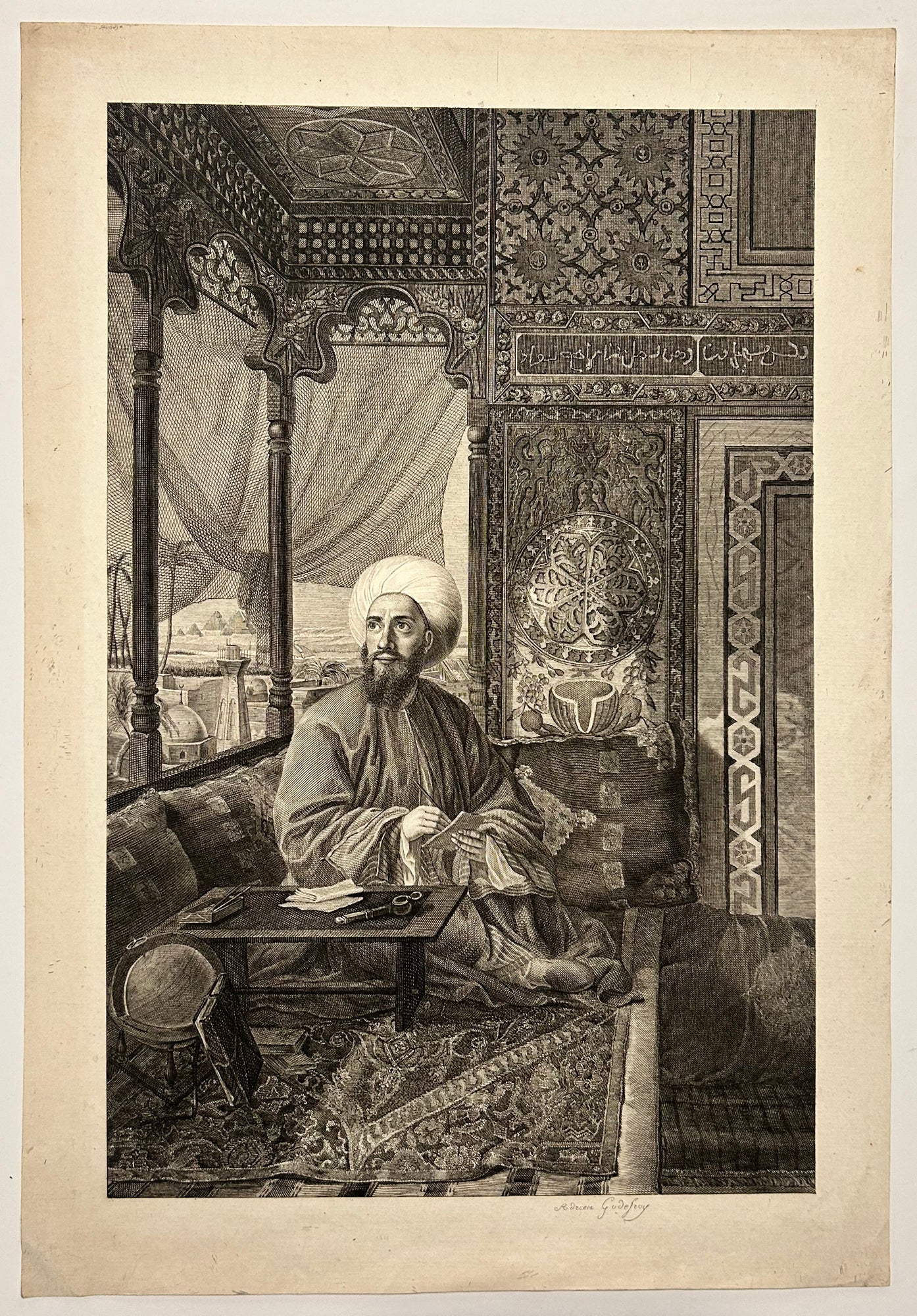 Adrien GODEFROY - L'astronome.  c.1817.Gravure à l'eau-forte et au burin en collaboration avec Audouin, d'après Dutertre. H417xL288mm