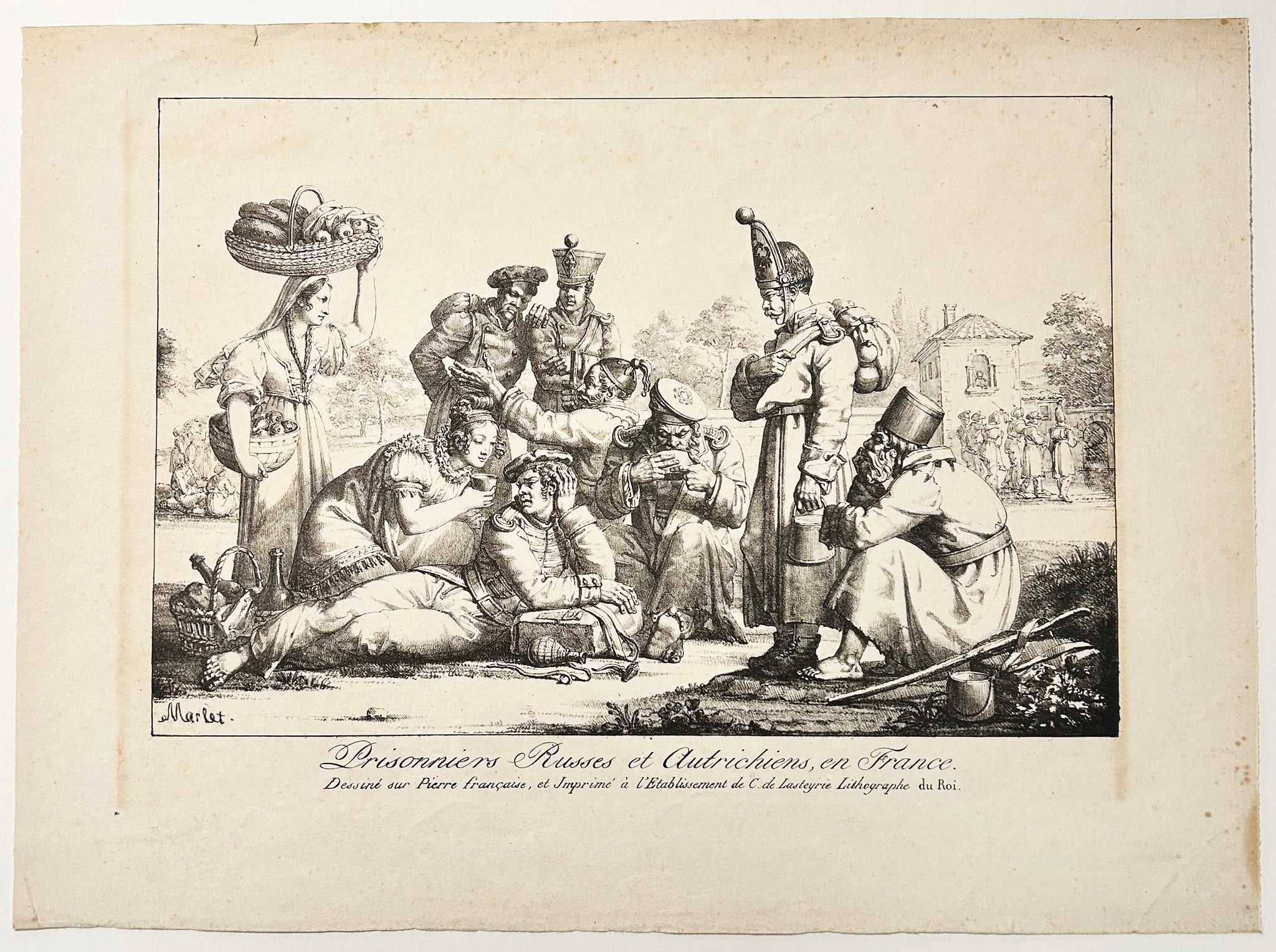 Jean-Henri MARLET - Prisonniers Russes et Autrichiens en France. Lithographie.
