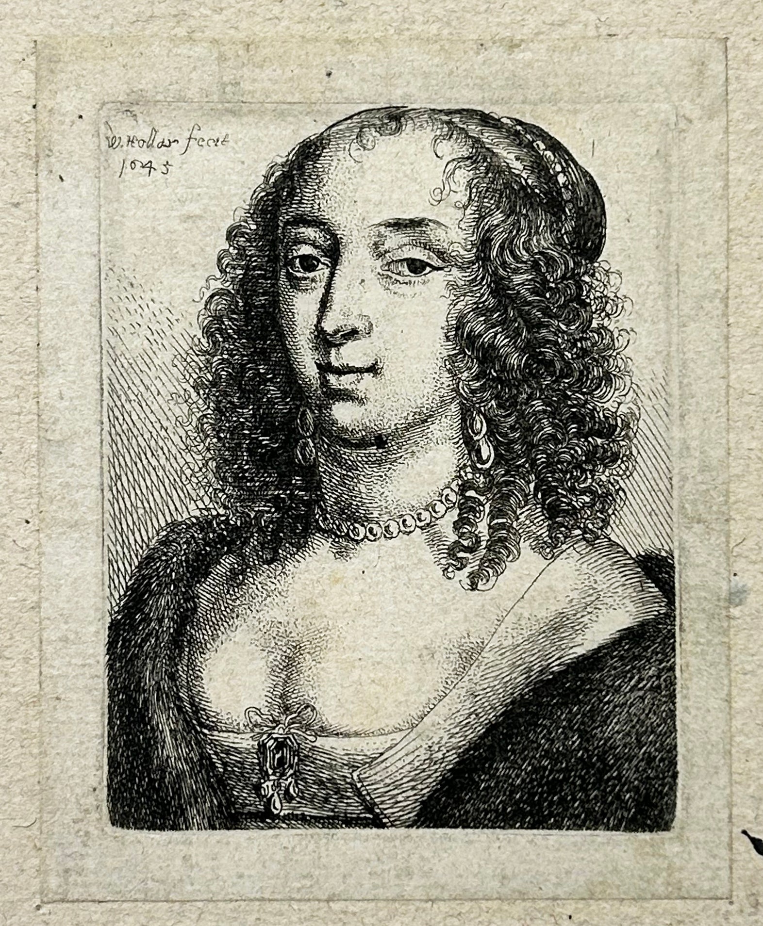 Wenzel HOLLAR - Portrait de Marie Villiers, duchesse de Richmond et de Lennox (1622 † 1685), fille du 1er duc de Buckingham.  1645. Eau-forte originale. 