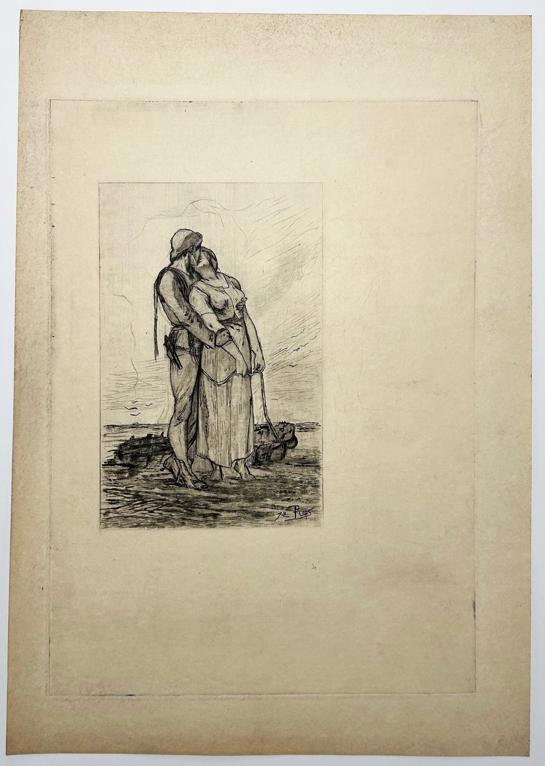 D'après Félicien ROPS - Etude pour le Bout du sillon. Gravé par Albert Bertrand.