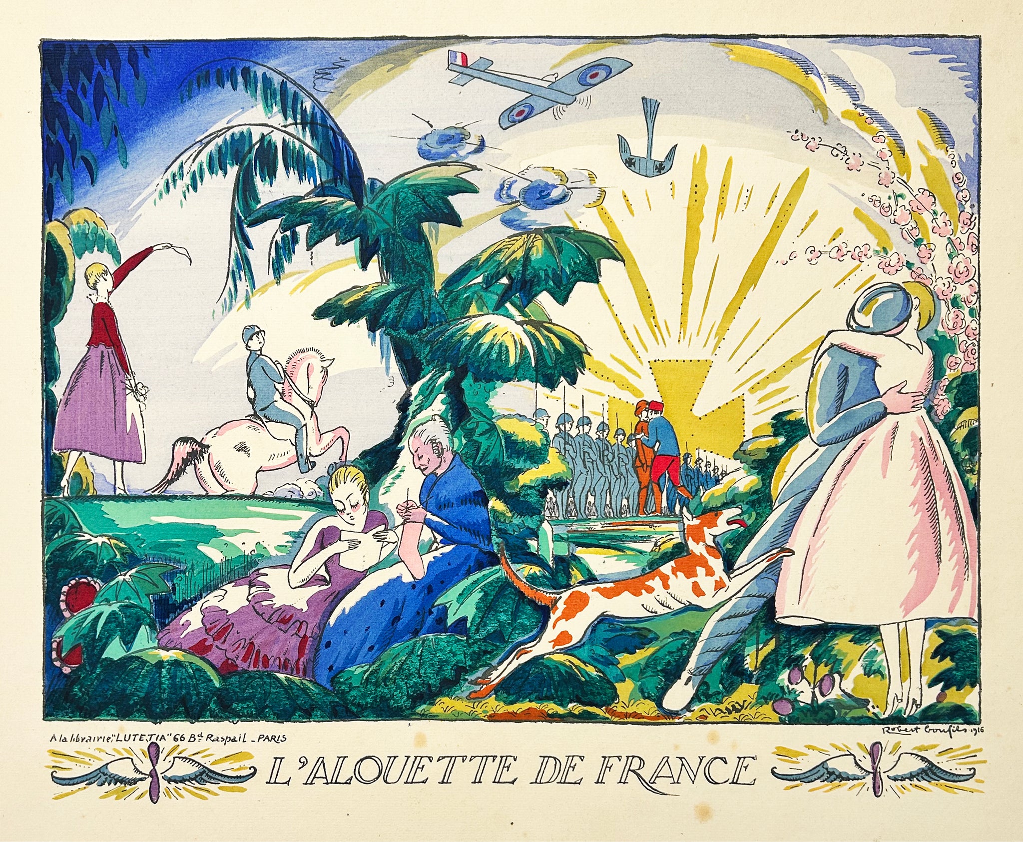 Robert BONFILS - L'alouette de France. 1916. Bois gravé, colorié au pochoir. 