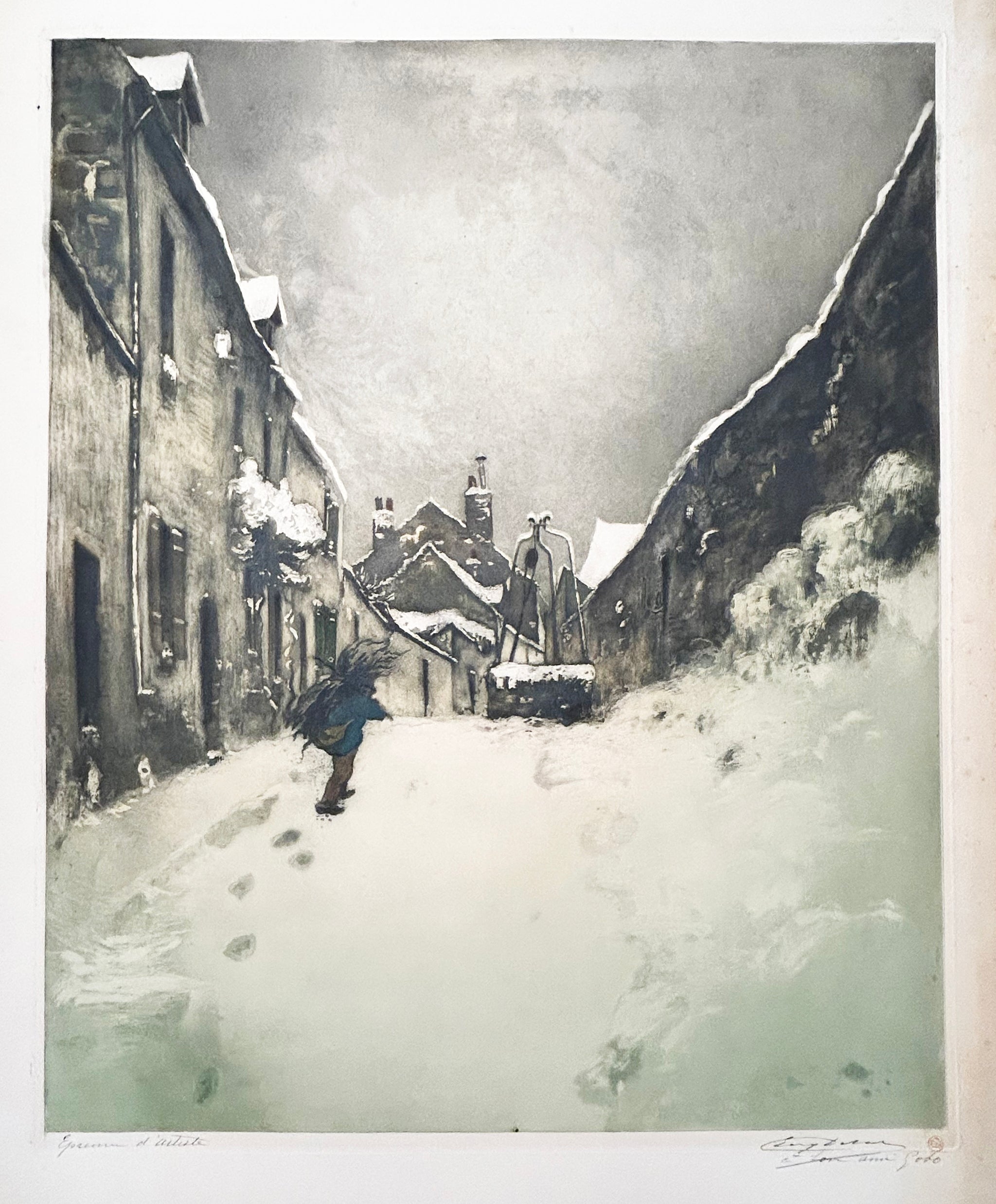 Eugène DELÂTRE - Rozay-en-Brie. 1906. Gravure originale à l'eau-forte et aquatinte, imprimée en couleurs au repérage. 