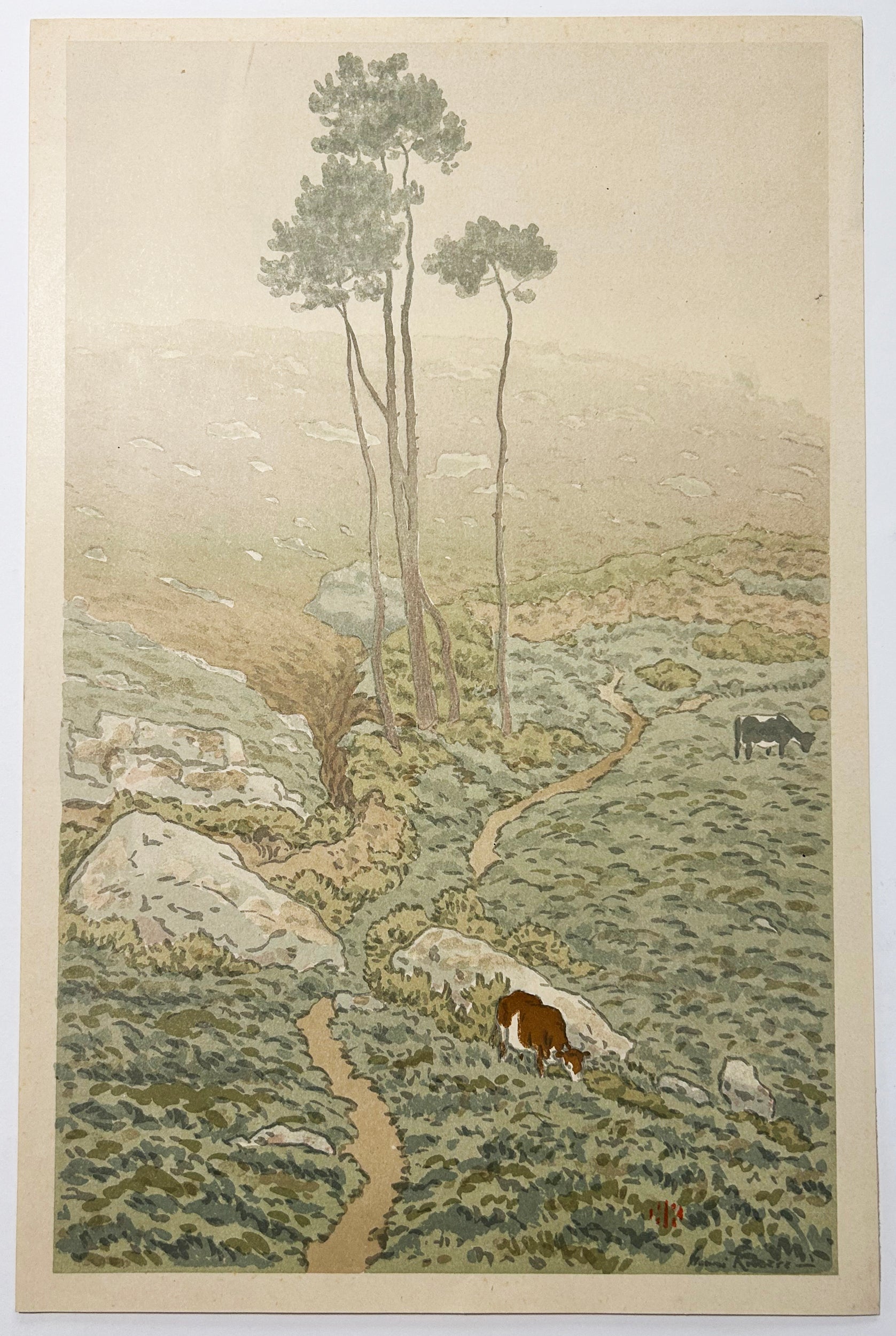 Henri RIVIERE - Brume matinale, à Loguivy. 1903. Lithographie originale, imprimée en couleurs. 