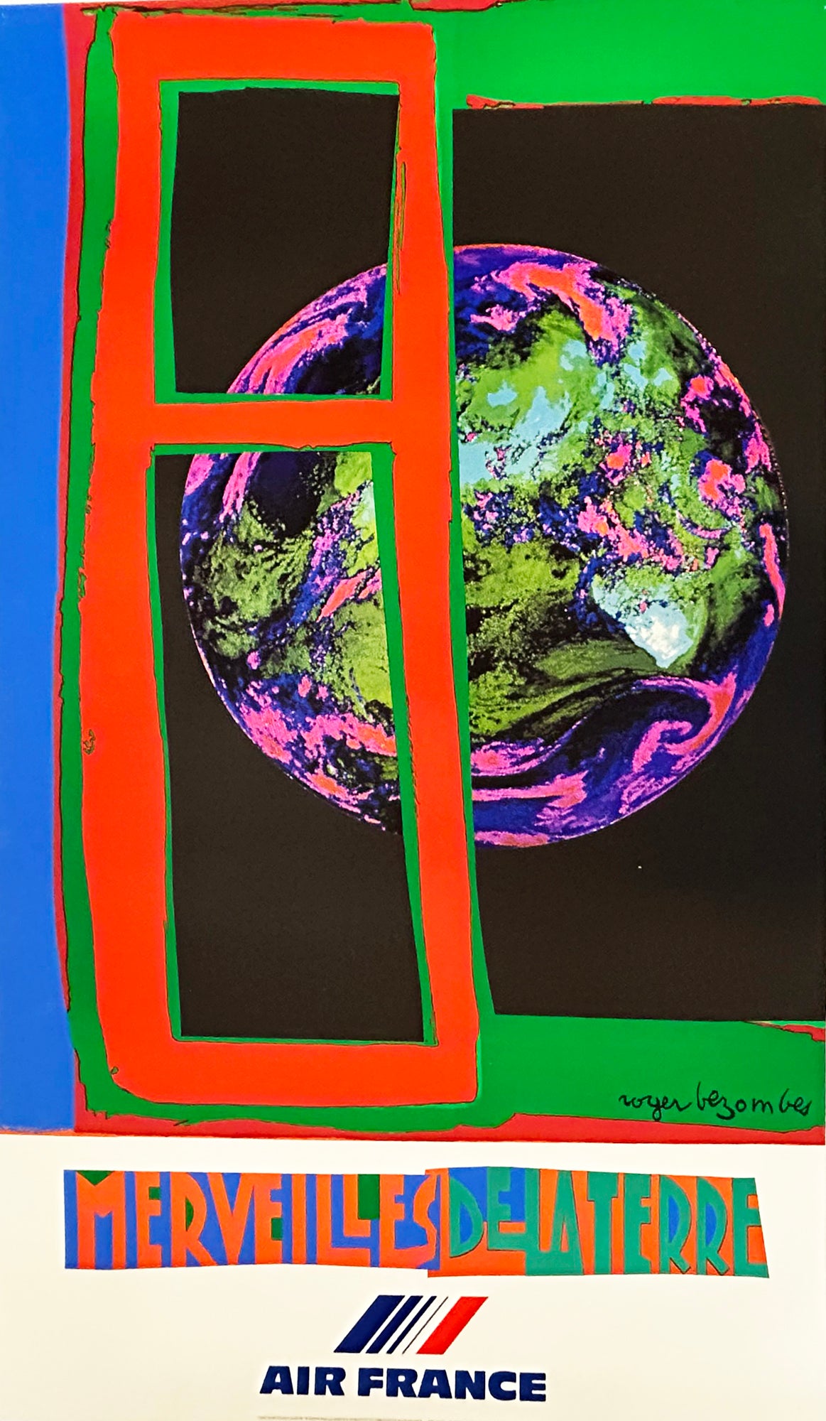 Roger BEZOMBES - Merveilles de la Terre. Affiche Air France.  1980. Sérigraphie.