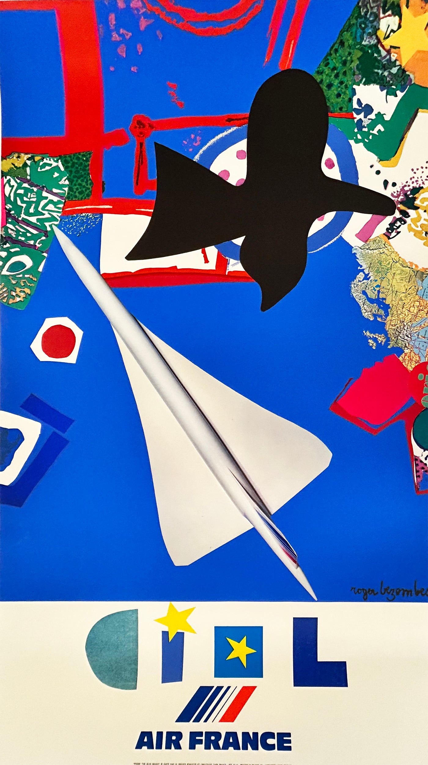 Roger BEZOMBES - Ciel. Affiche Air France.  1980. Sérigraphie.