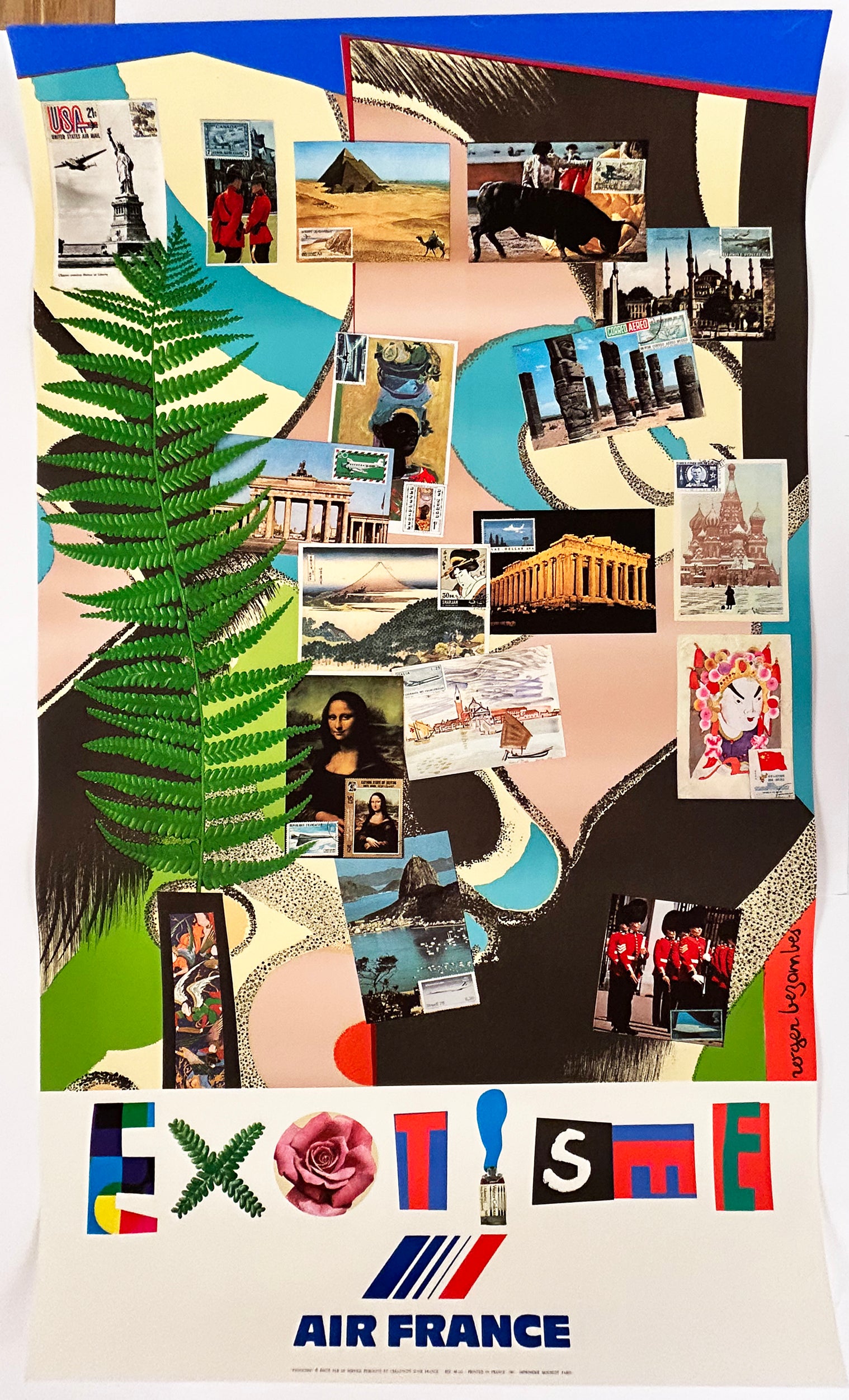 Roger BEZOMBES - Exotisme. Affiche Air France.  1980. Sérigraphie.