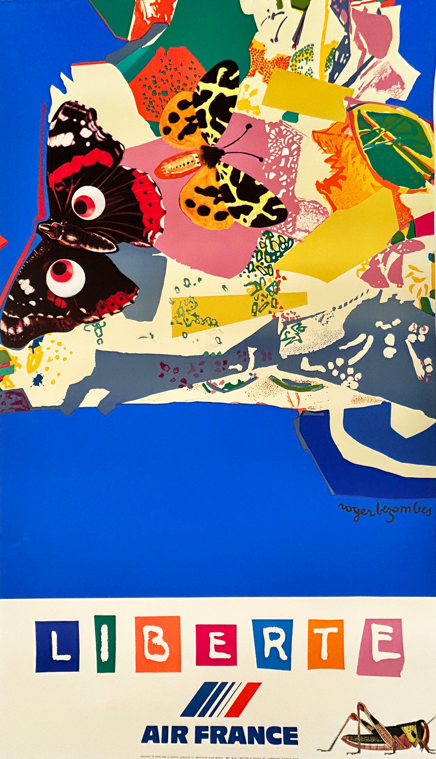 Roger BEZOMBES - Liberté. Affiche Air France.  1980. Sérigraphie. 