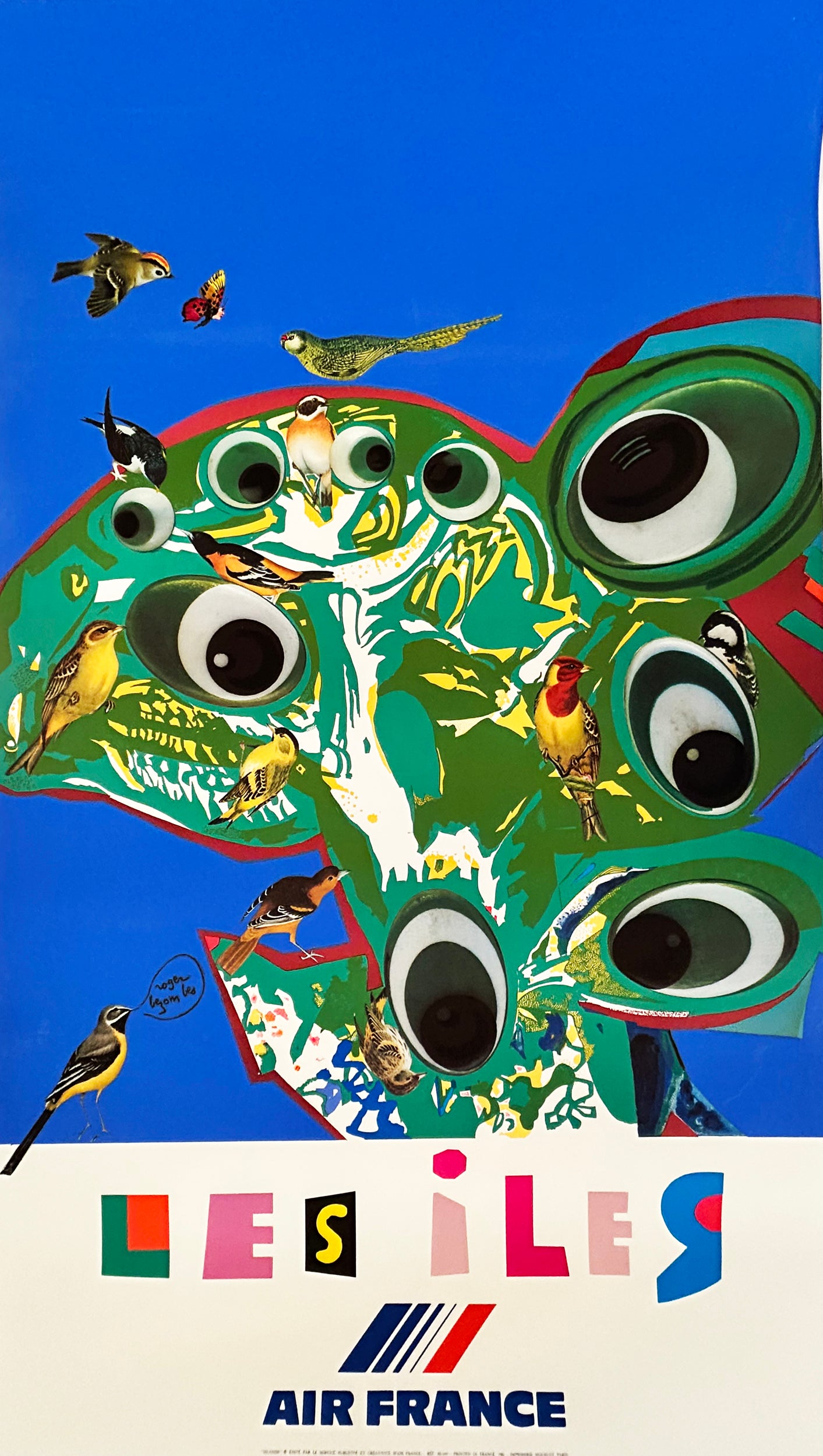 Roger BEZOMBES - Les îles. Affiche Air France.  1980. Sérigraphie. 