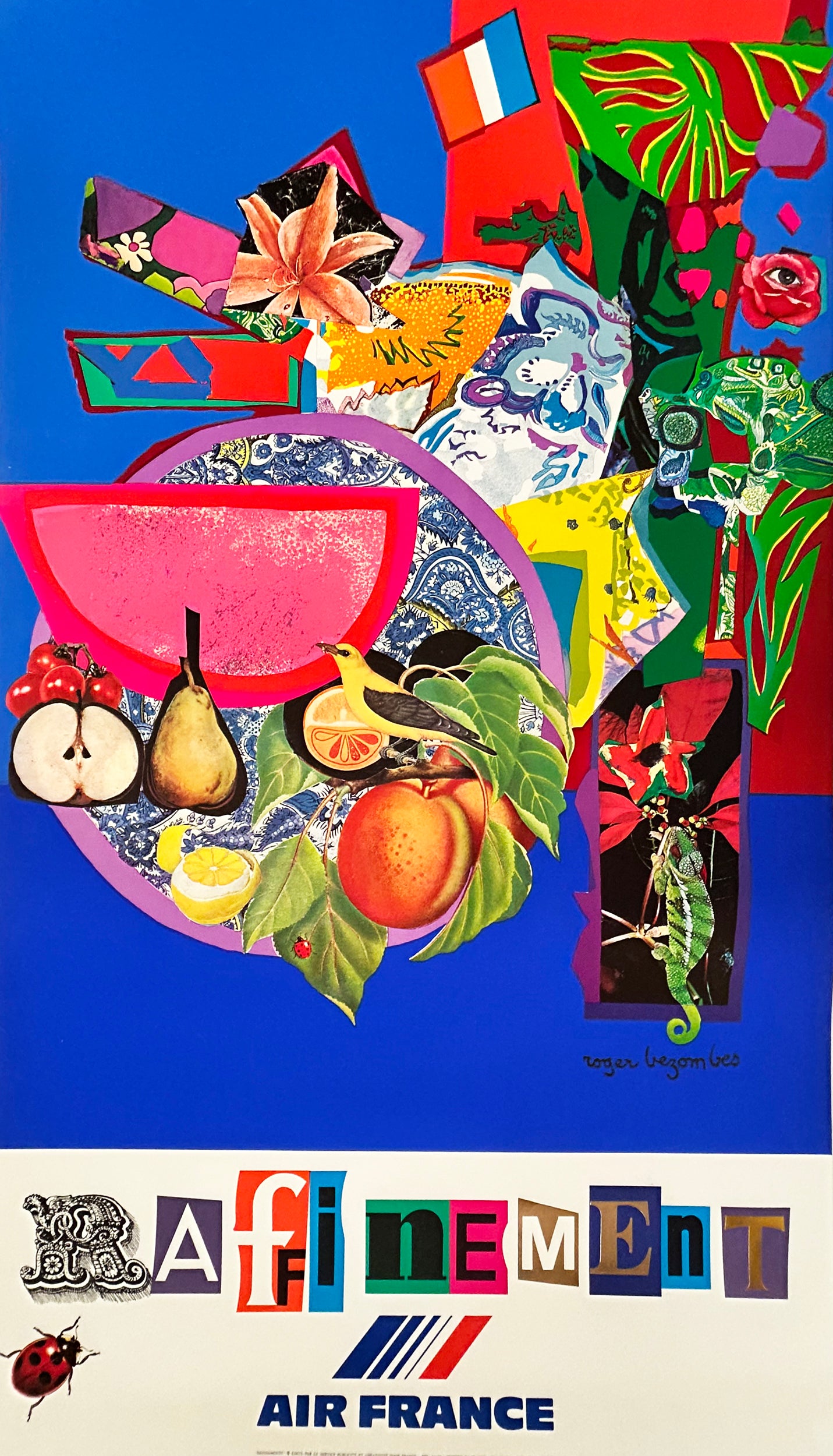Roger BEZOMBES - Rafinement. Affiche Air France.  1980. Sérigraphie.
