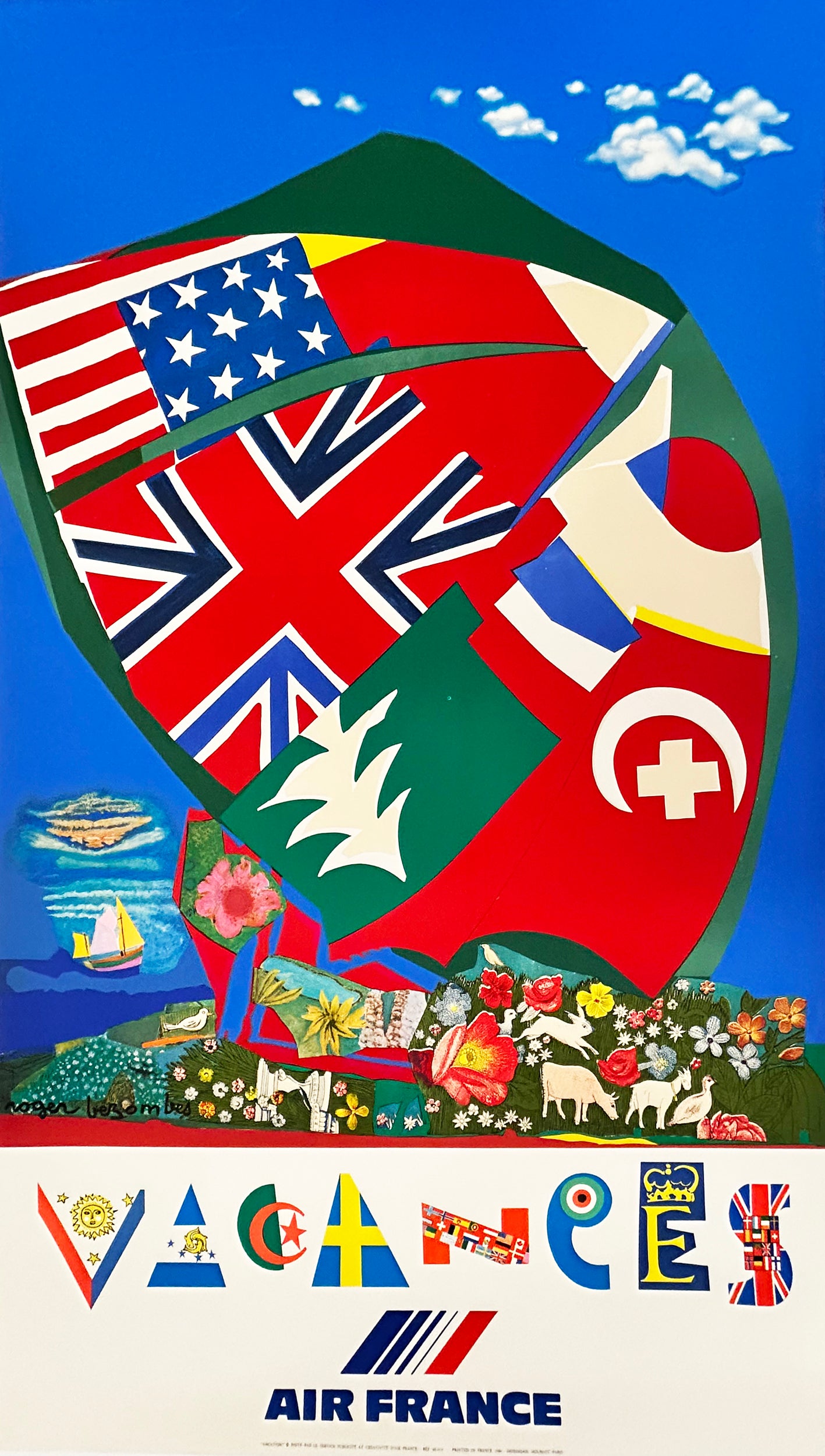 Roger BEZOMBES - Vacances. Affiche Air France.  1980. Sérigraphie. 