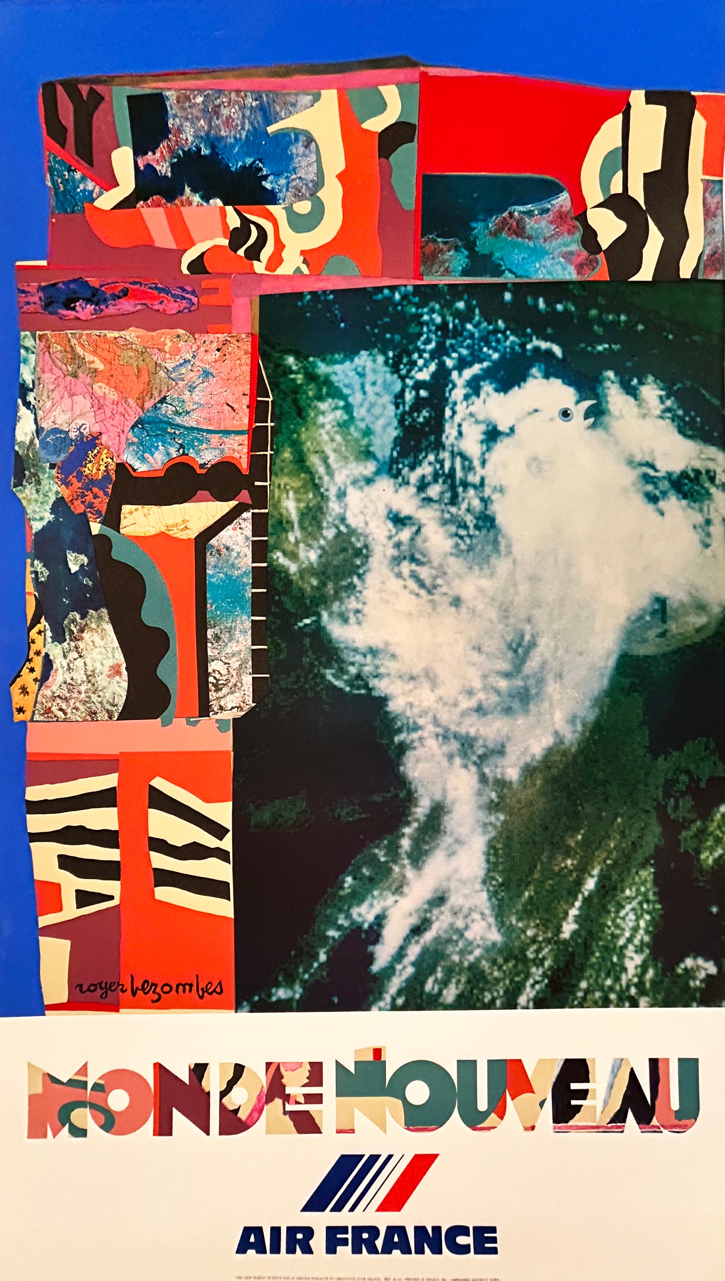 Roger BEZOMBES - Monde nouveau. Affiche Air France.  1980. Sérigraphie. 