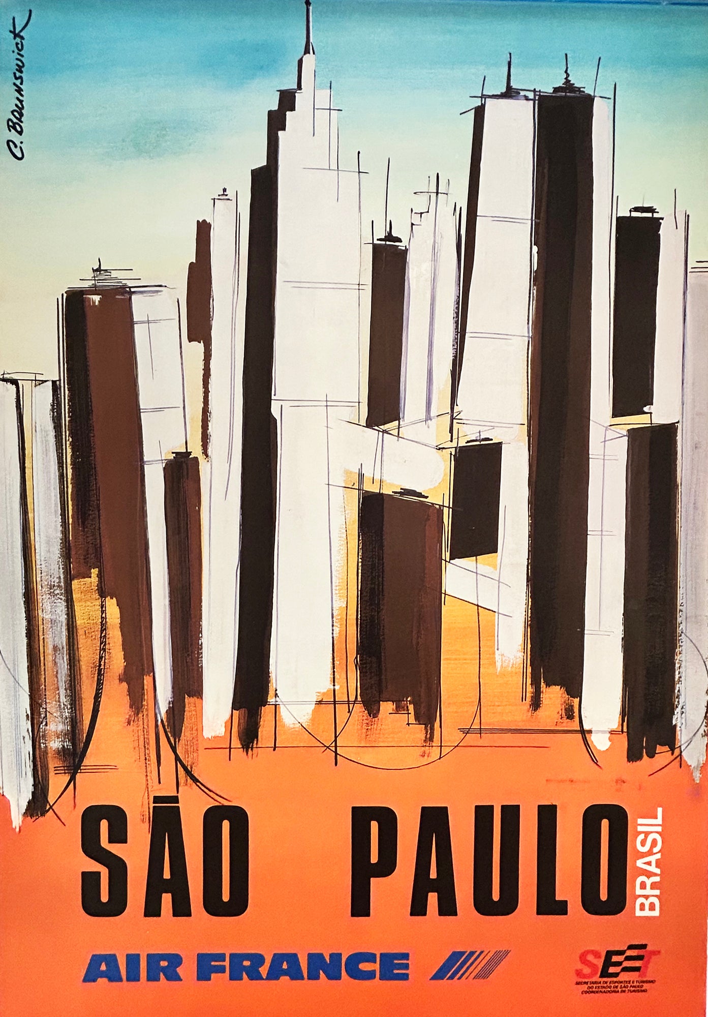 D'après C. BRUNSWICK - São Paulo, Brasil (Brésil). Affiche Air France.  c.1976. Affiche offset. 