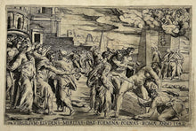 Charger l'image dans la galerie, Enea VICO - Le châtiment de la courtisane qui s'était moquée Virgile.  1542. Gravure à l'eau-forte et au burin d'après Perino del Vaga (1501 † 1547). 
