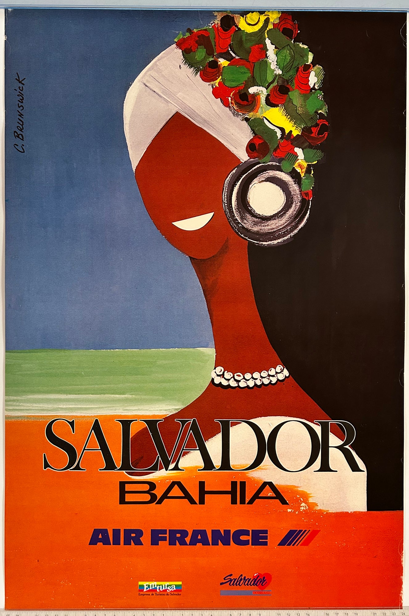 D'après C. BRUNSWICK - Salvador Bahia (Brésil). Affiche Air France.  c.1980. Affiche offset