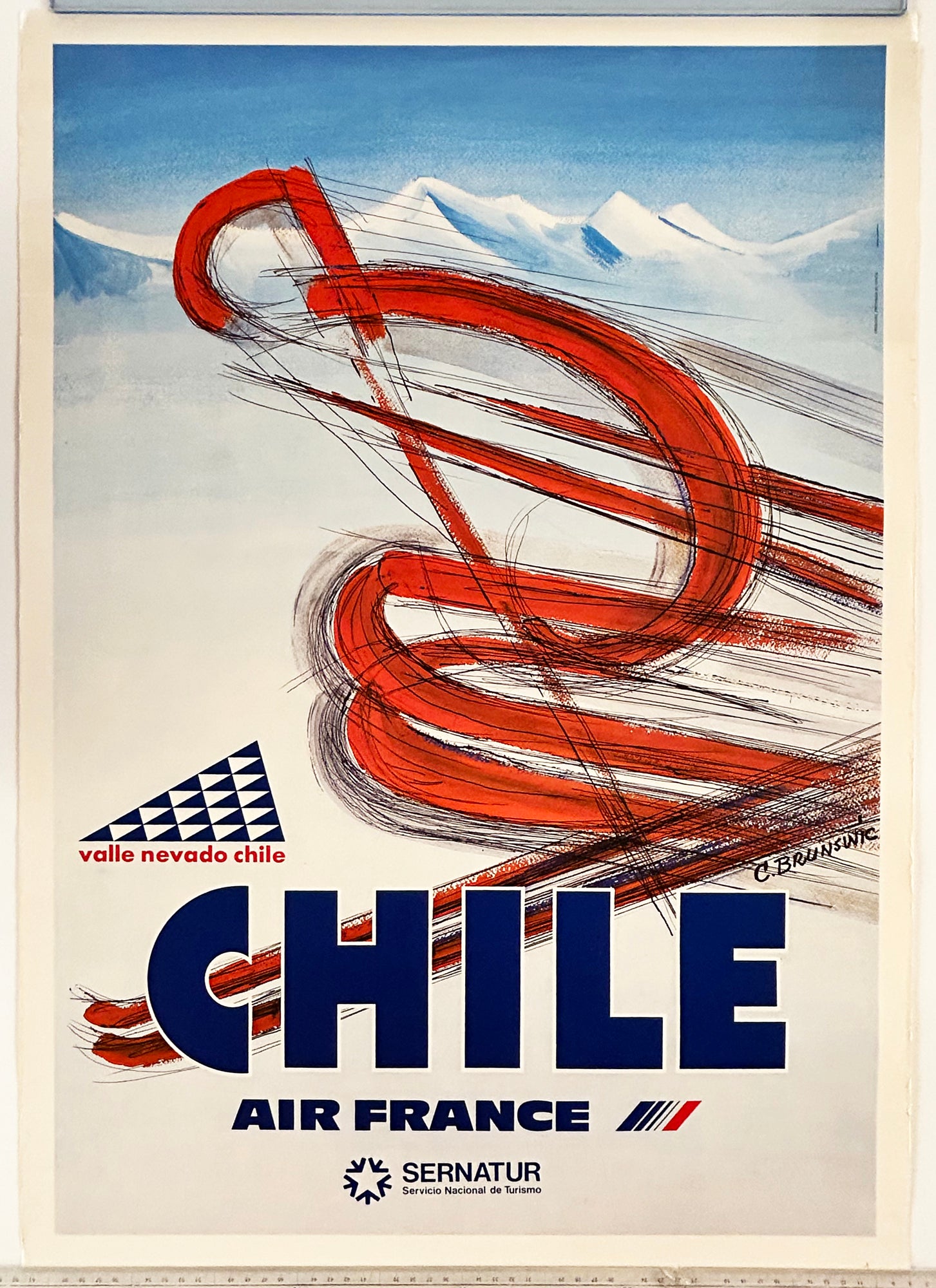 D'après C. BRUNSWICK - Chile, Valle nevado chile. Affiche Air France.  c.1980. Affiche offset. 