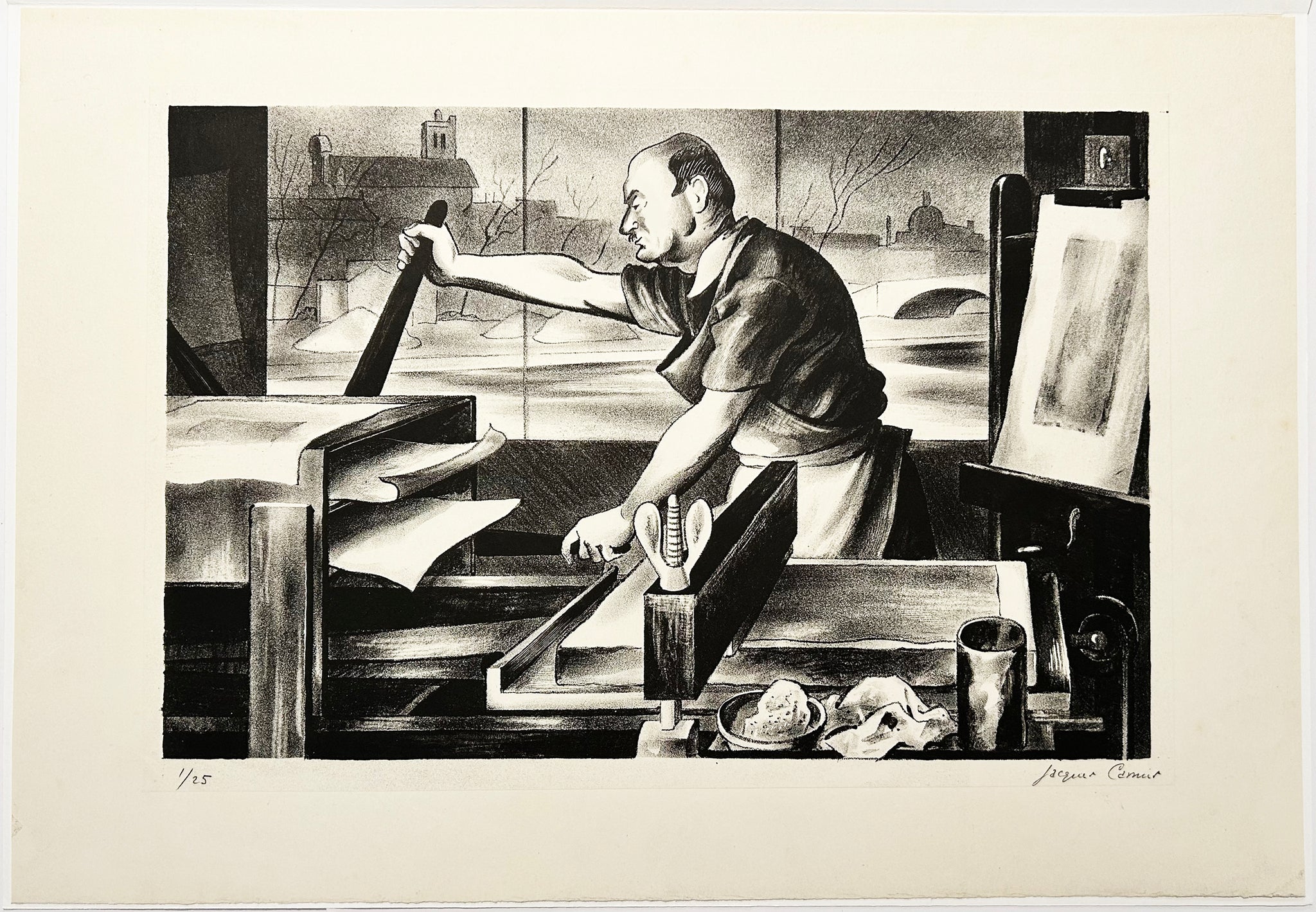 Jacques CAMUS - L'imprimeur lithographe. 1938. Lithographie. 