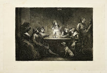 Charger l'image dans la galerie, Dominique Vivant DENON - Réunion autour d'une table à la lueur d'une bougie.  Fin XVIIIème. Gravure originale à l'eau-forte et aquatinte. 
