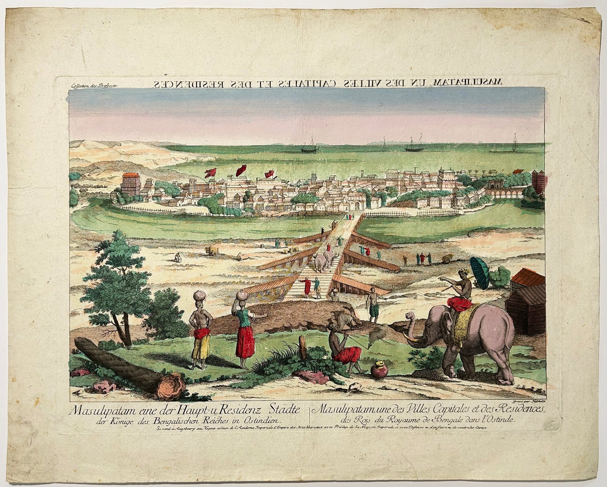 Masulipatam, une des villes capitales et des Résidences des Rois du Royaume de Bengale dans l'Ostinde (Ville côtière et port de l'Andhra Pradesh, dans le Sud de l'Inde). c.1780.